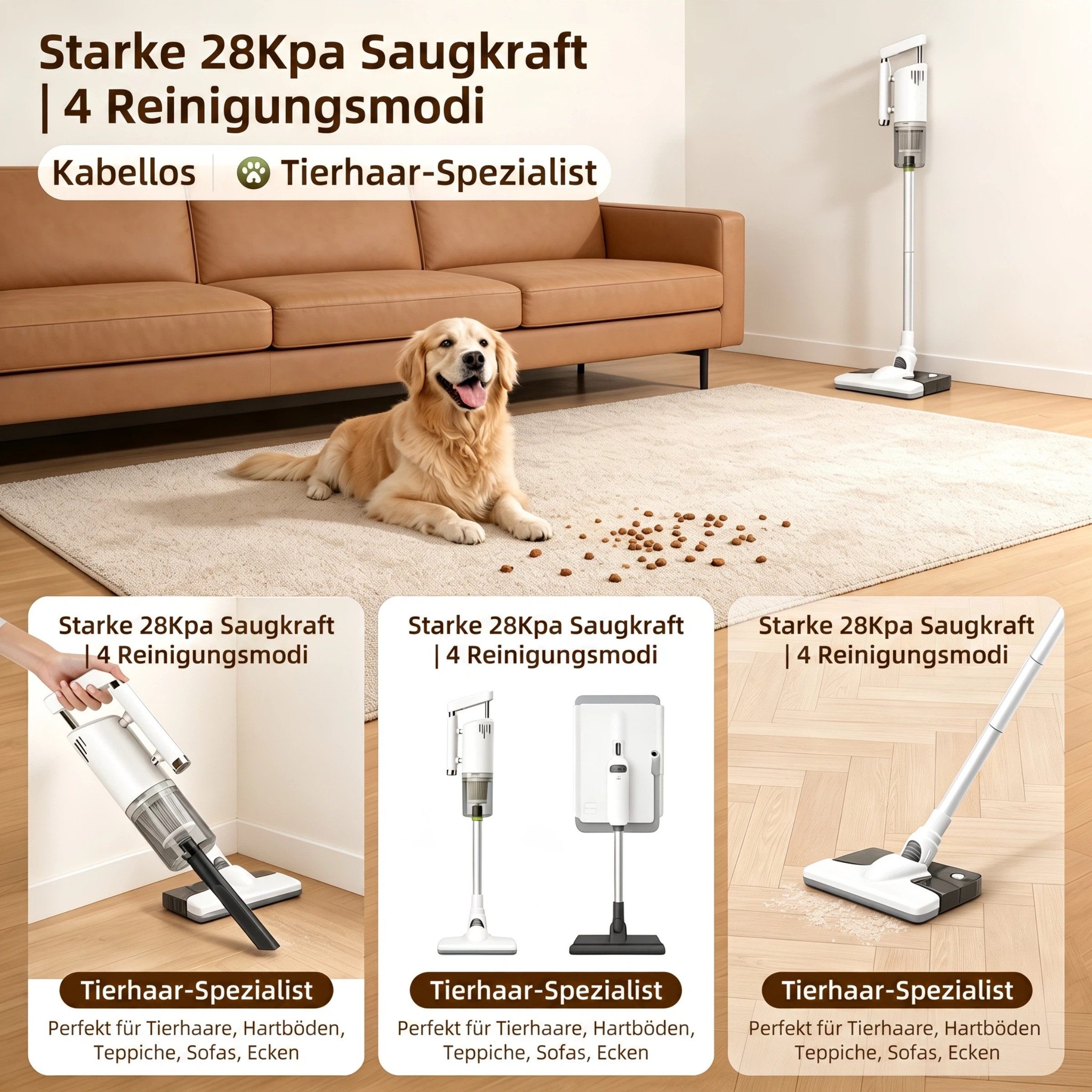 INSE Stielstaubsauger X56-3 Kabelloser Hand- u. Bodenstaubsauger Mehr-in-1 120W Nennleistung, 120 W, beutellos, 2500mAh Akku bis 30 Min Laufzeit komplettes Zubehör für Haushalt/Auto