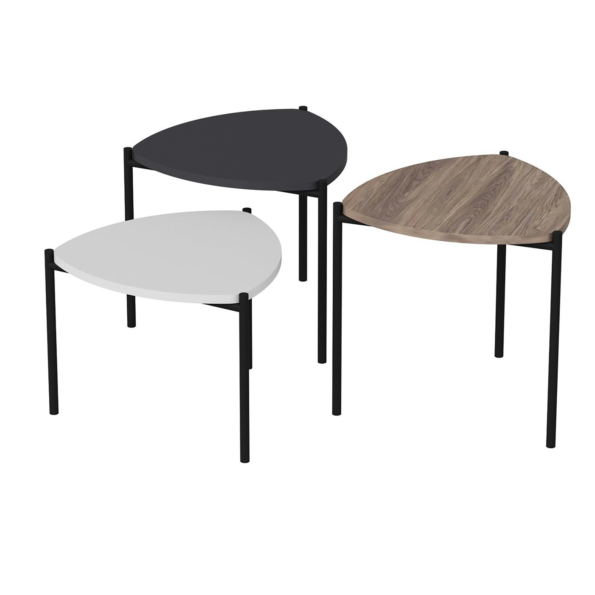 en.casa Satztisch, Glamsbjerg Couchtisch 3er Set Metallgestell Eiche/Anthrazit/Weiß