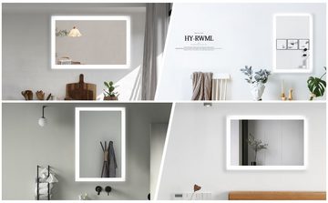WDWRITTI Badspiegel Badspiegel mit Beleuchtung mit 60x40 cm (Rahmen aus Aluminiumlegierung, Wandschalter), Kaltweiß-6500K,5mm umweltfreundlicher kupferfreier Spiegel