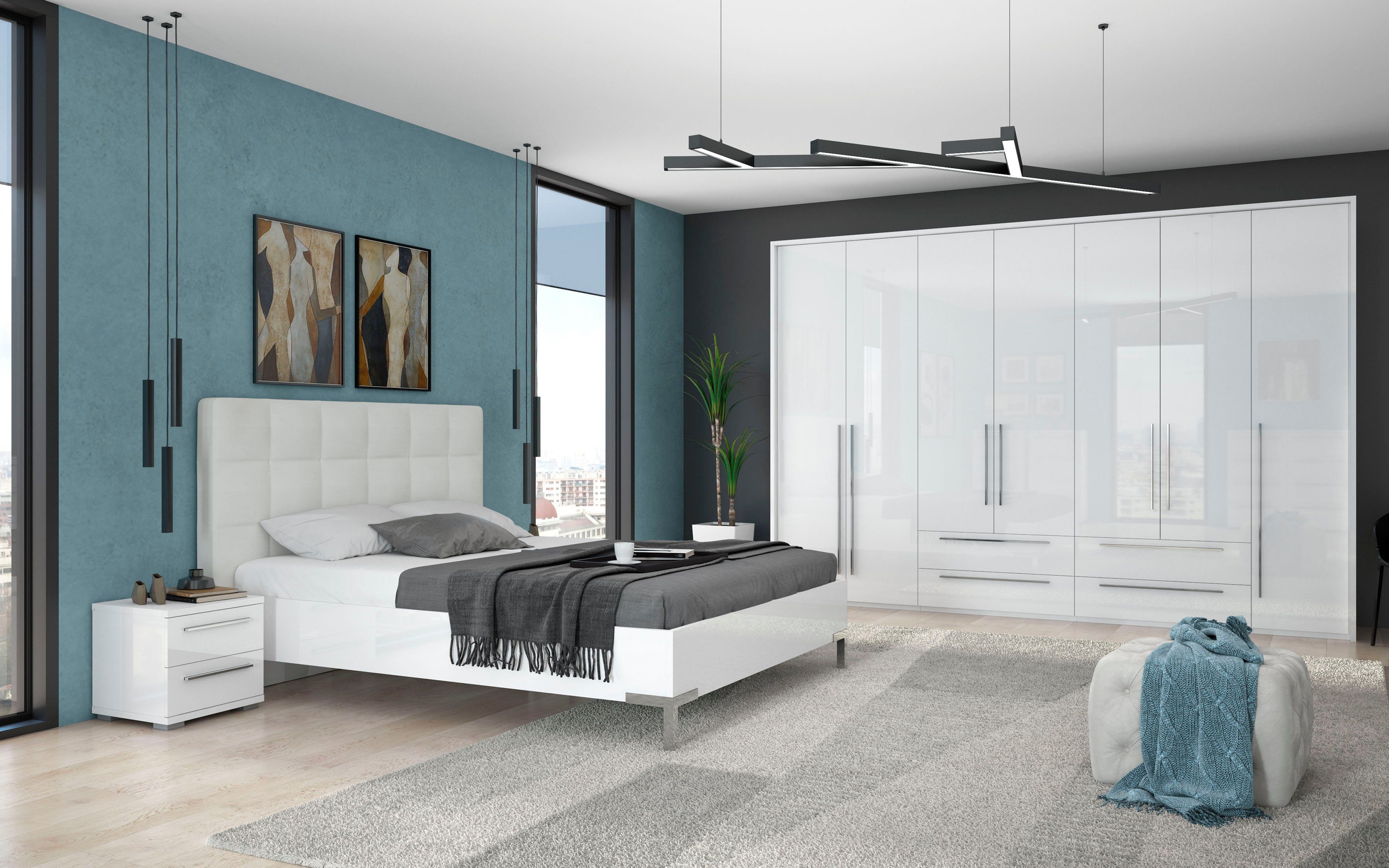 OTTO home Drehtürenschrank Piano, inklusive Rahmen und Beleuchtung, soft-close-Funktion (277 oder 322cm breit, 226cm hoch, mit 4 Schubladen) UV lackiert, hochgl – Bild 5 von 5