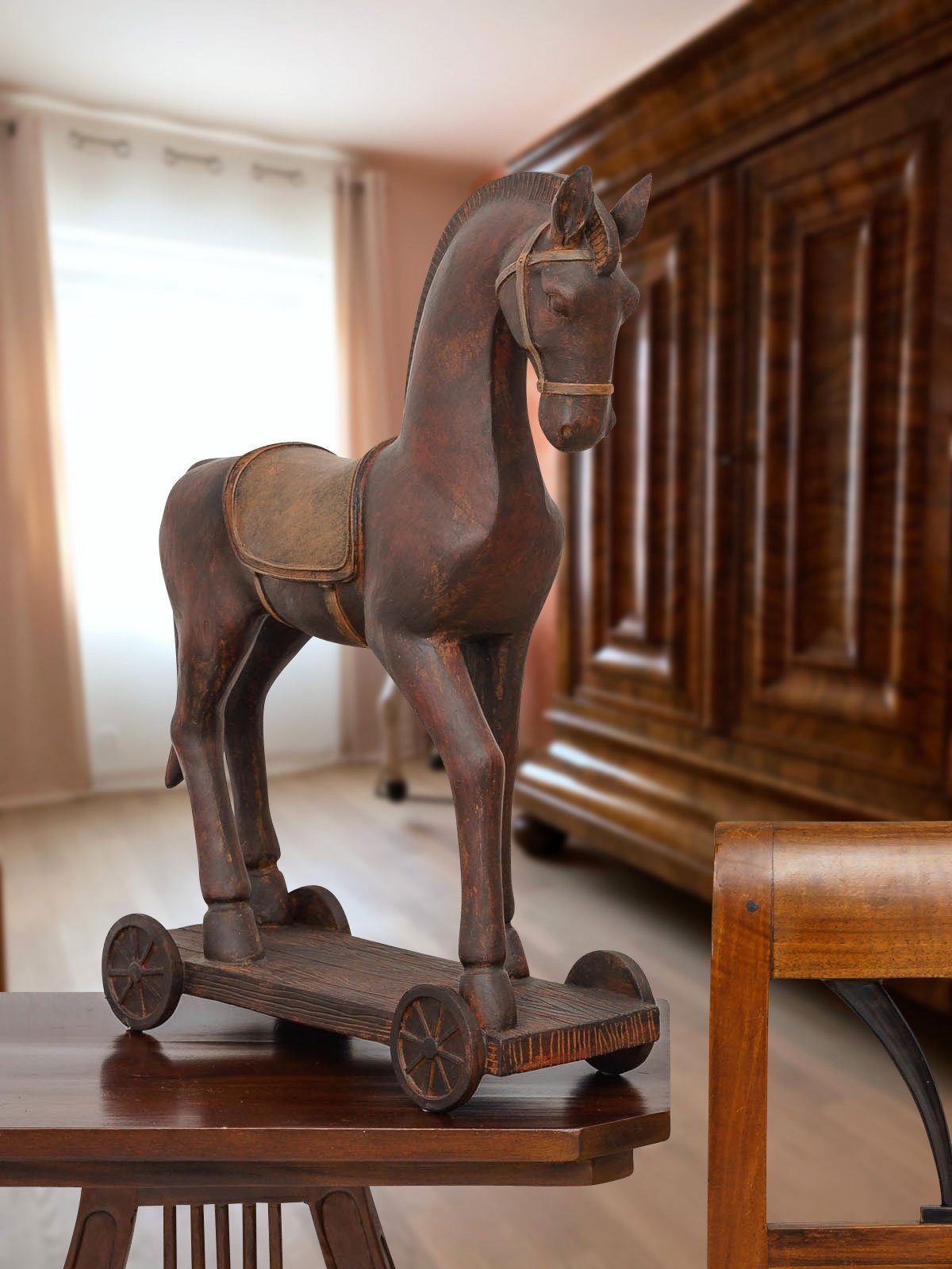 Skulptur Pferd Figur Statue Schaukelpferd Kunststein Antik-Stil 55cm 
