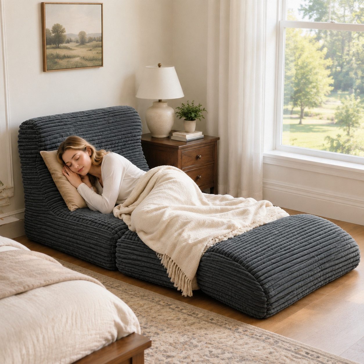 VUZINIC Sofa Umschlagbares Kordstoff-Bodensofa, verstellbarer Liegesessel, 1 Teile, abnehmbarer waschbarer Bezug für Wohn- & Schlafzimmer – Bild 4 von 5