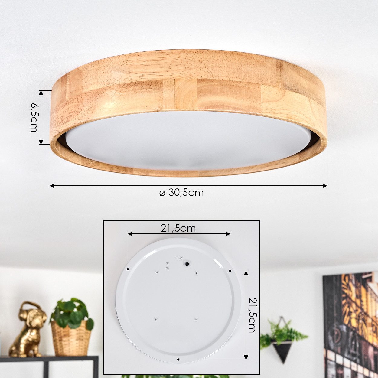 hofstein Deckenleuchte Deckenlampe aus Metall/Holz/Kunststoff in Natur/Weiß, ohne Leuchtmittel, Leuchte im modernen Boho-Design (30,5 cm), dimmbar über Wandscha – Bild 4 von 5