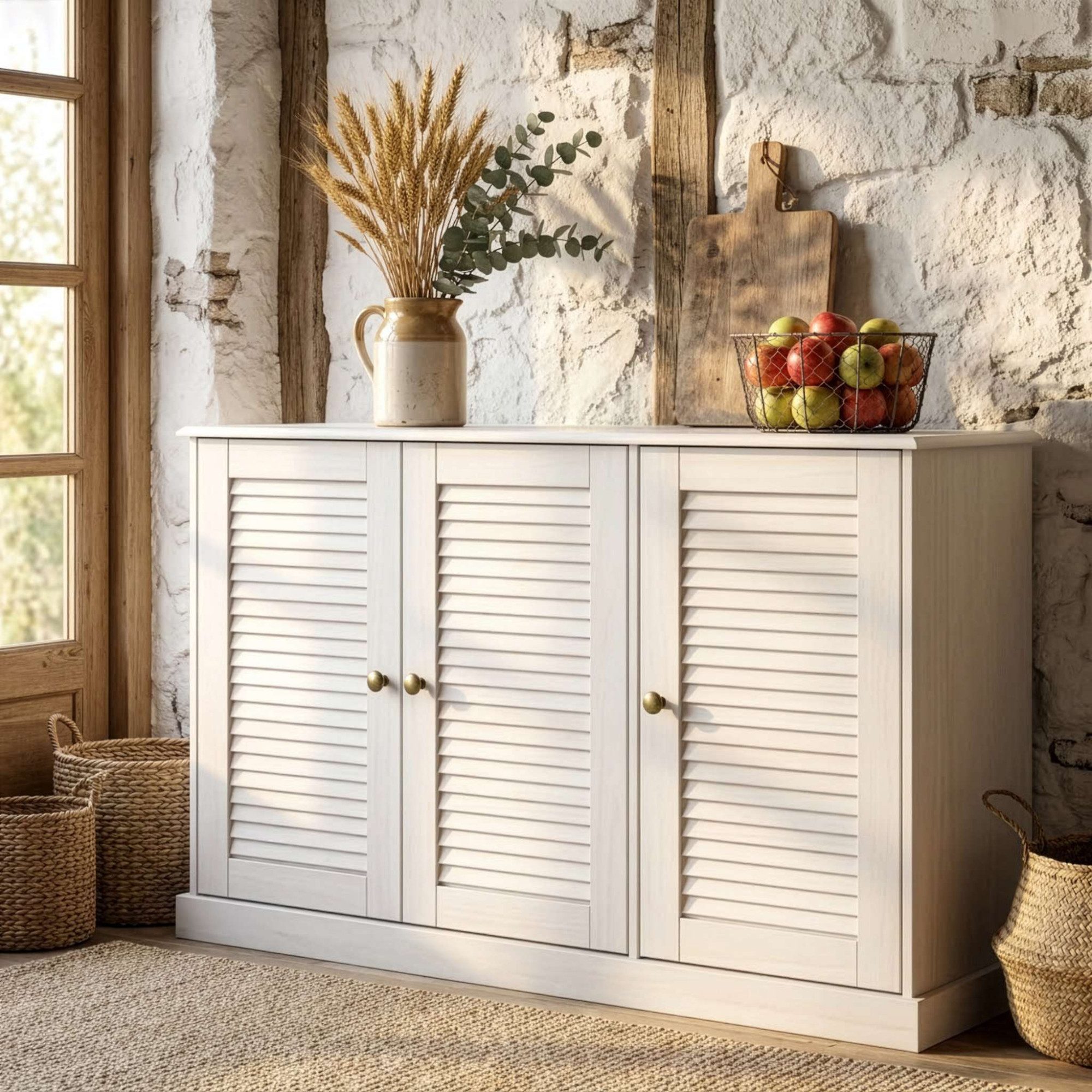 OTTO home Sideboard Turia, mit Lamellentüren, Kommode aus massivem Kiefernholz, FSC®, Breite 125 cm