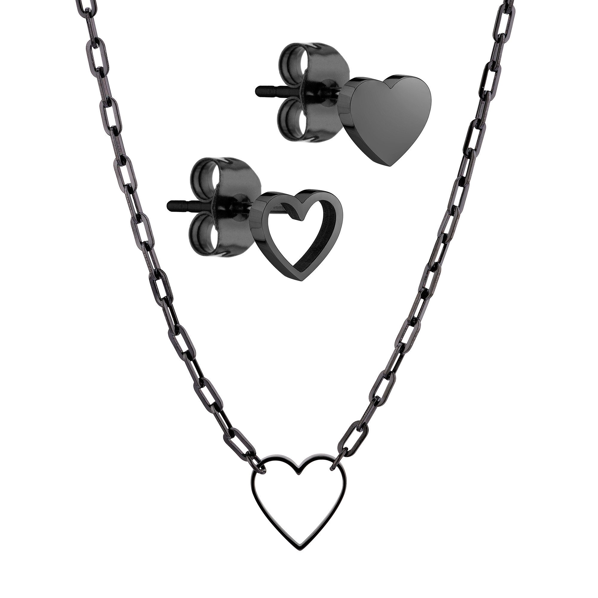 Schmuckset Empty Black Hearts Edelstahl