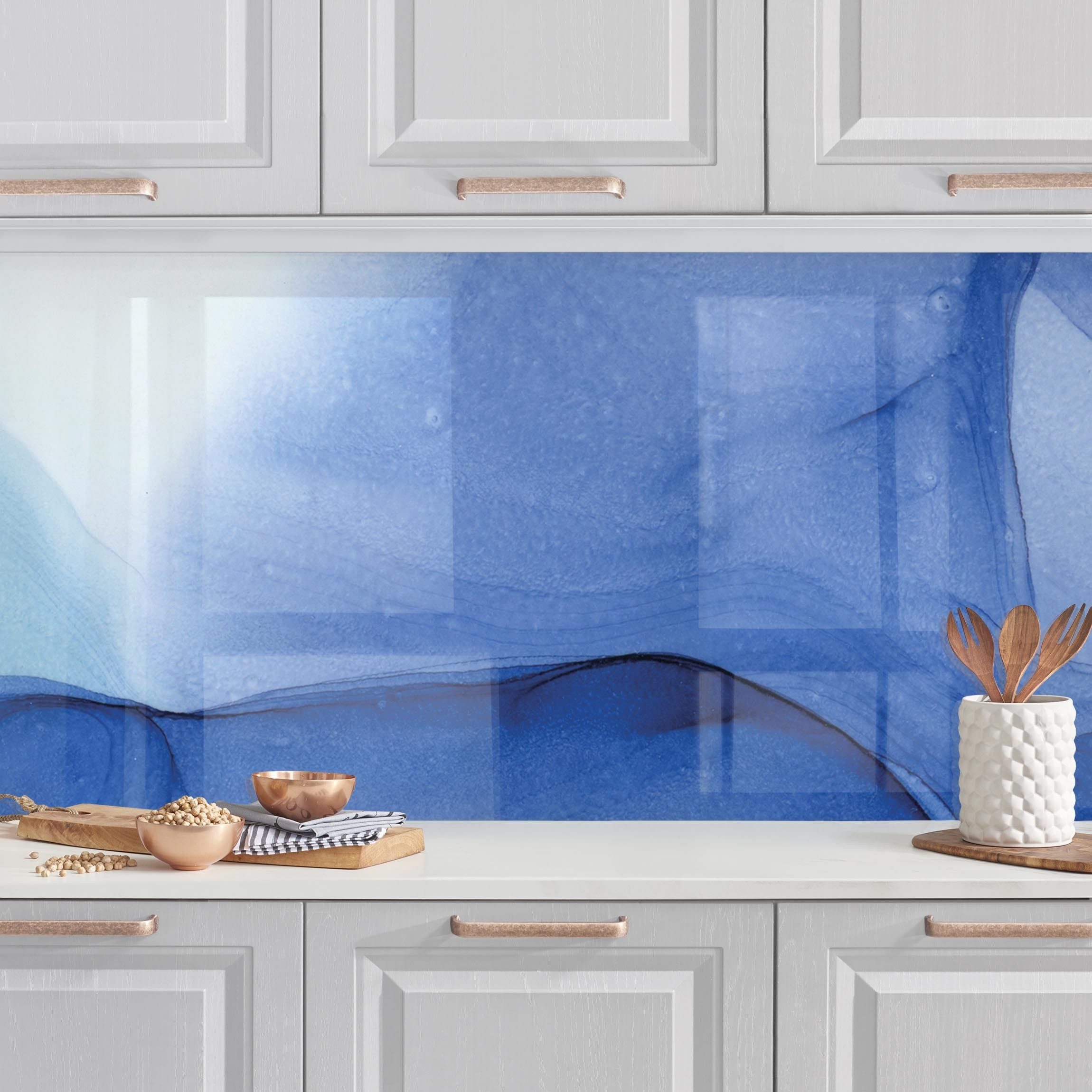 Bilderdepot24 Küchenrückwand selbstklebend blau originell Abstrakt, (1-tlg., Nischenrückwand - für Fliesenspiegel ohne Bohren - matt), Nischenrückwand fugenlos Wandpaneel Küche Herd