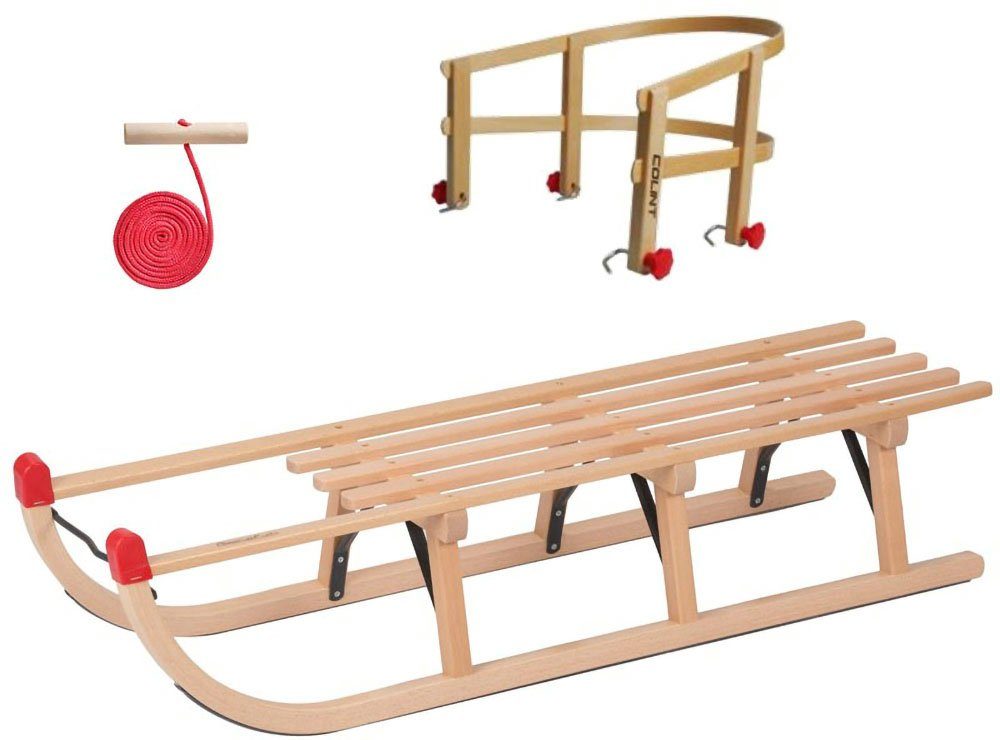 COLINT Davoser Schlitten Davos Alpina Fun 110 mit Holzlehne und Leine (Set, 3-tlg)