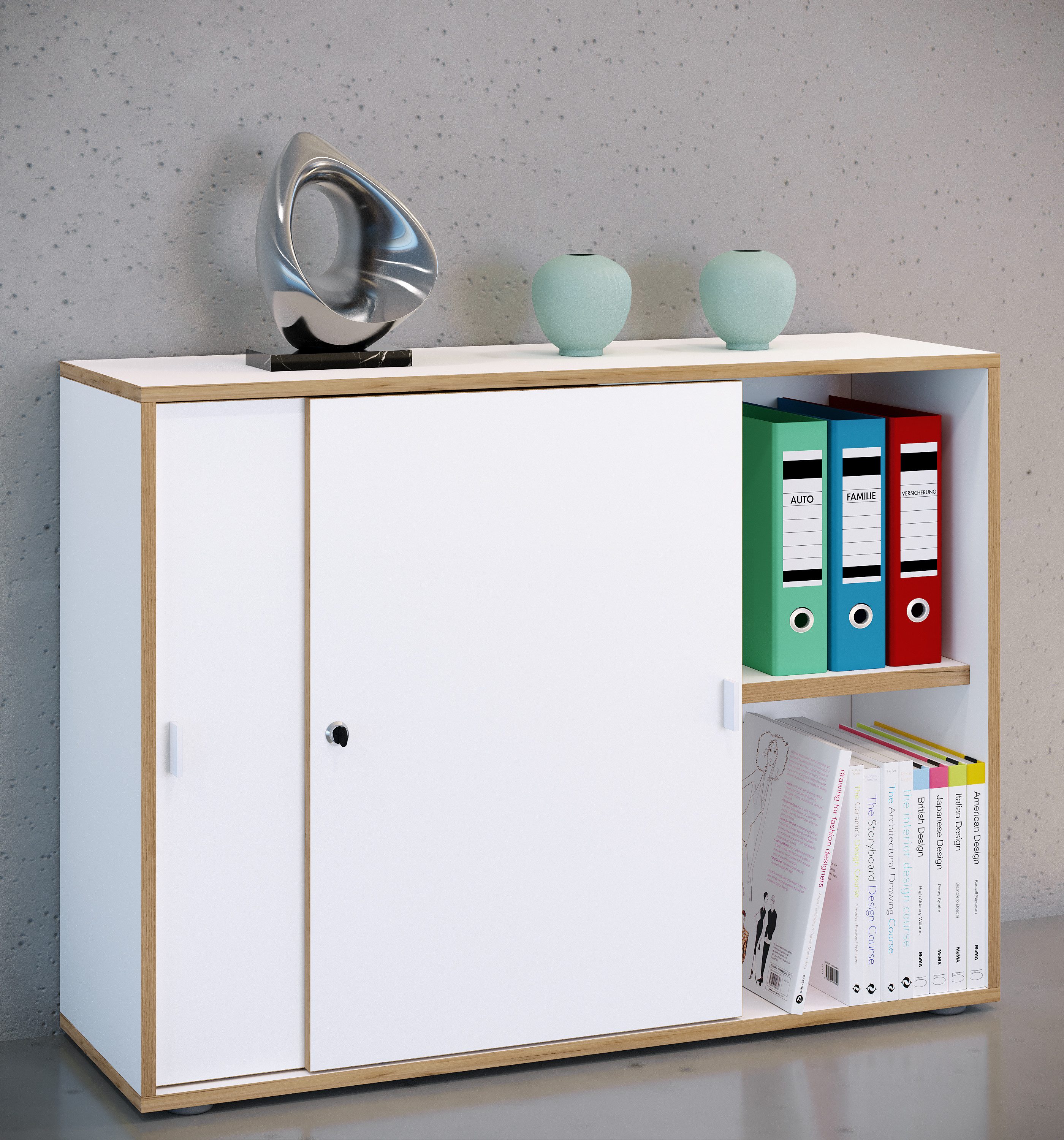 VCM Aktenschrank Büroschrank Salia mit Schiebtüren H. 74 x B. 100 x mit 2 Fächern, Büromöbel