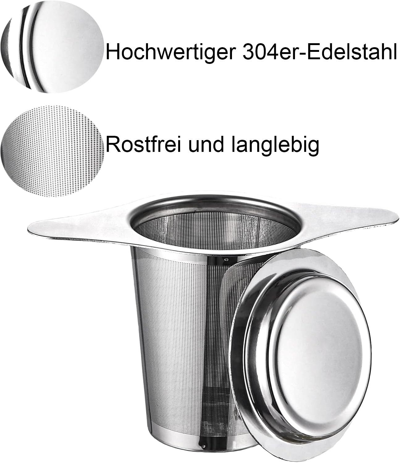 SinLaw Teesieb Teefilter 2-teiliges,passend für Teefilter für Bulk Tee,mit 2-Griffen, (1-St), Mit Deckel und Doppelgriff