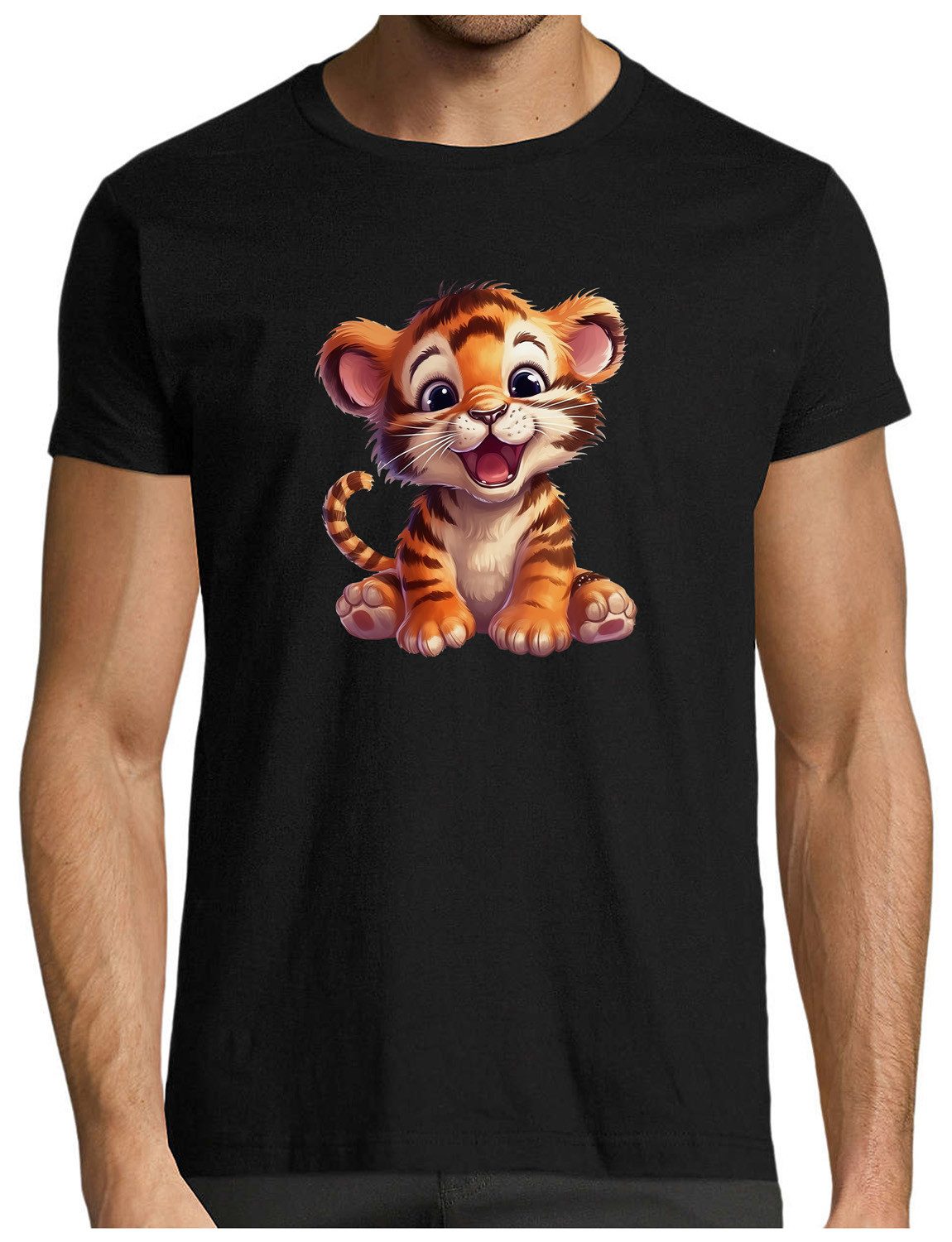 MyDesign24 T-Shirt Herren Print Shirt - Cartoon Tiger Brustprint Baumwollsh günstig online kaufen