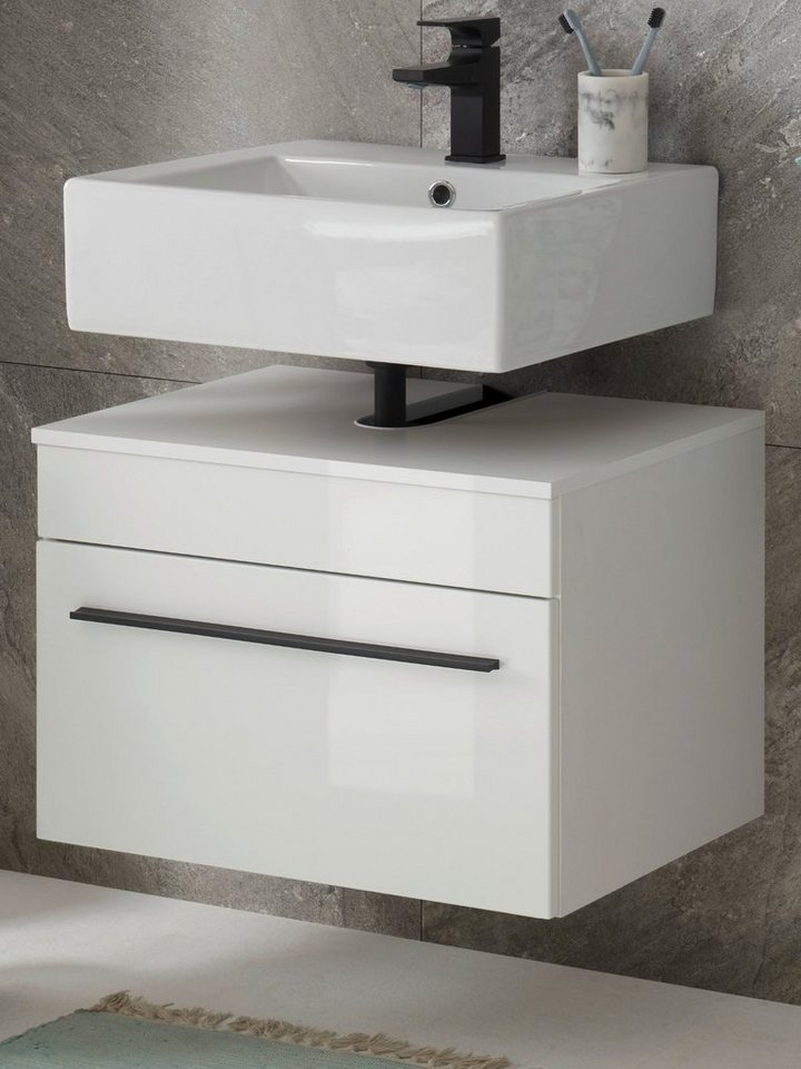 IMV Waschbeckenunterschrank Design-D (Hängeschrank in weiß Hochglanz, Breite  60 cm) mit großem Stauraumfach