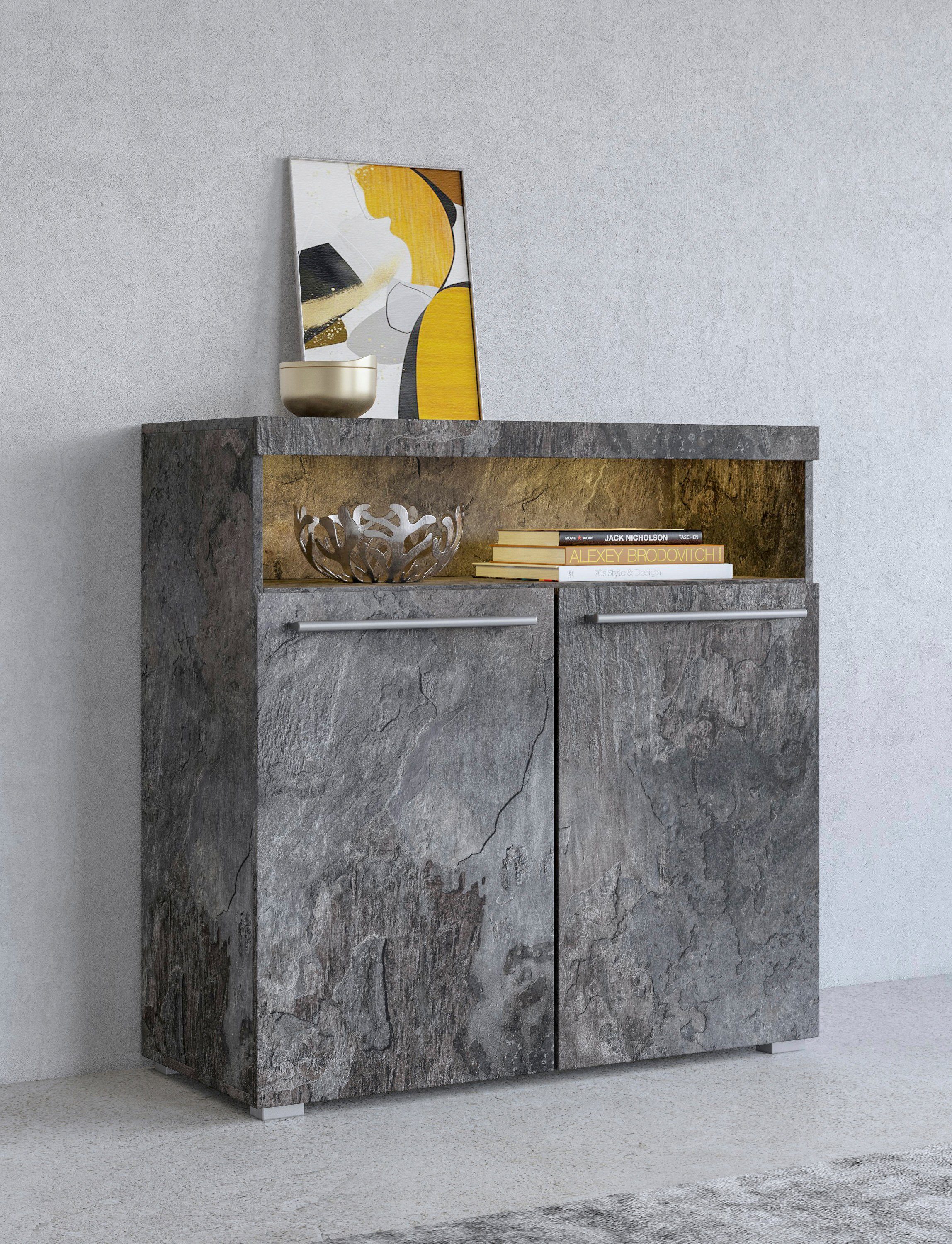 OTTO home Kommode India, Breite 91cm, stilvolle Anrichte mit 2 Türen und offene Fach, Sideboard viel Stauraum, ohne Beleuchtung