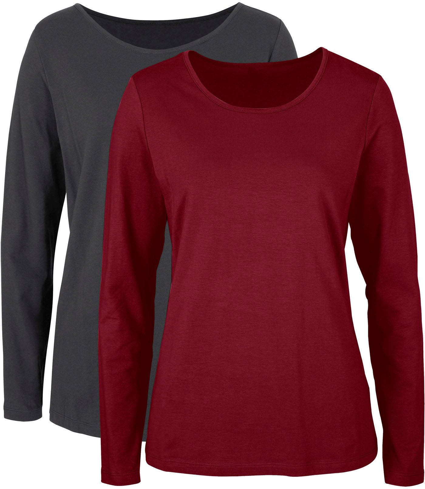 bonprix Langarmshirt (Packung, 2-tlg) Slim fit Passform, Rundhalsausschnitt, aus Baumwollmischung
