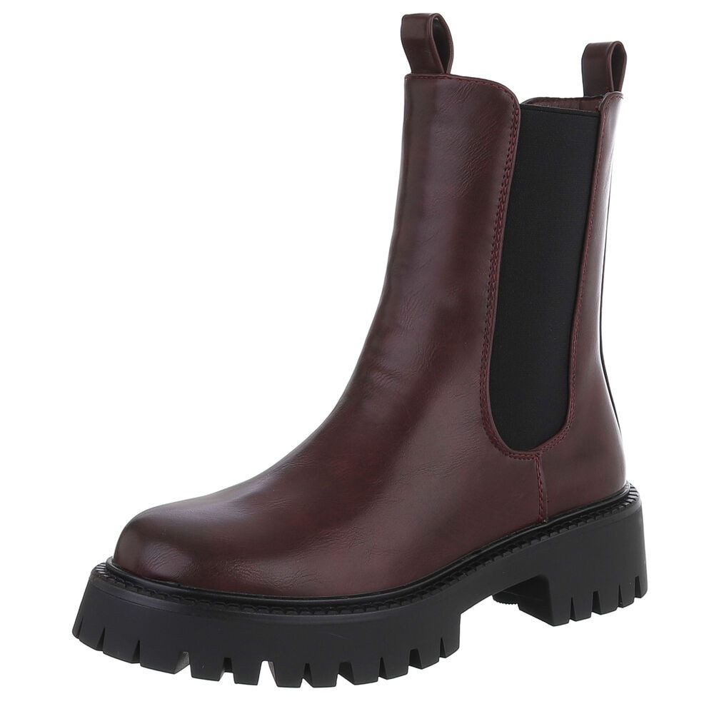 Ital-Design Stylische Damen Ботинки mit erhöhtem Absatz und Komfort Plateaustiefelette (90598549) Blockabsatz Сапогиetten in Weinrot