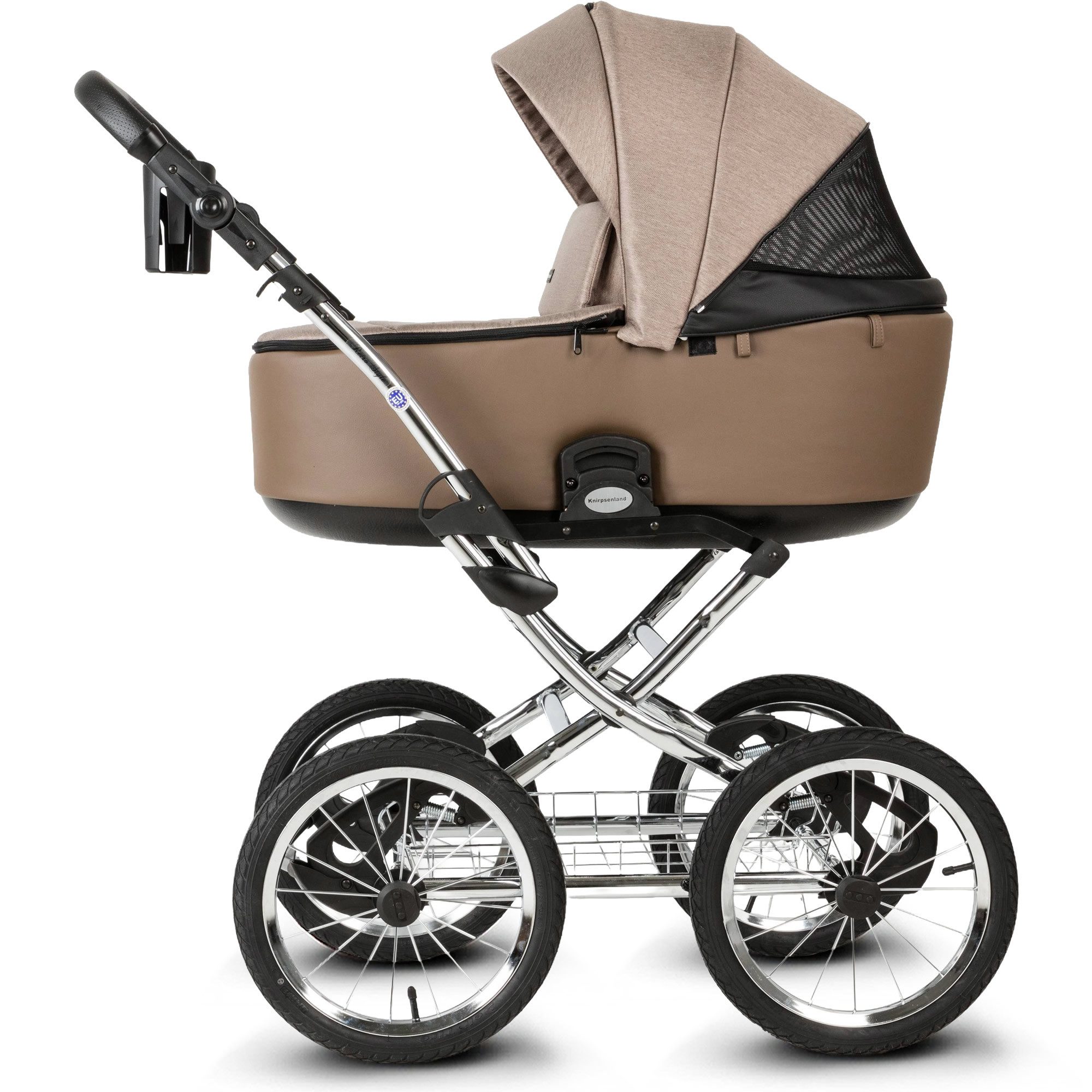 Knirpsenland Kombi-Kinderwagen Retro Style 2in1 inkl. Sportwagen, Wickeltasche & viel Zubehör, (Spar-Set), hohe Sicherheit durch One-Klick System der Kinderwagenaufsätze