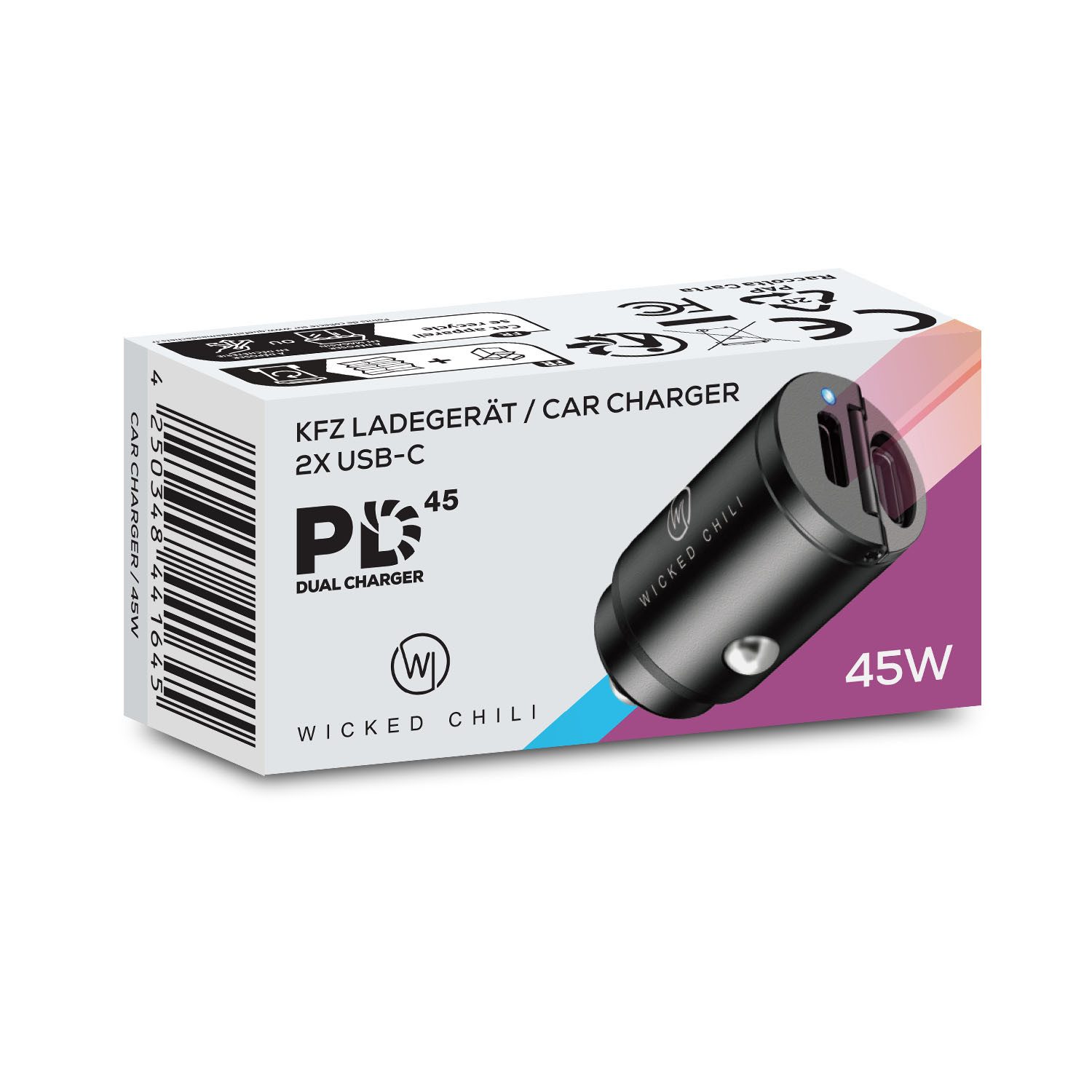 Wicked Chili 45W Dual USB-C PD Autoladegerät KFZ Adapter iPhone Samsung Schnellader Auto-Adapter Zigarettenanzünder-Stecker zu USB C, USB-C, 2-fach USB-C Auto L – Bild 5 von 5
