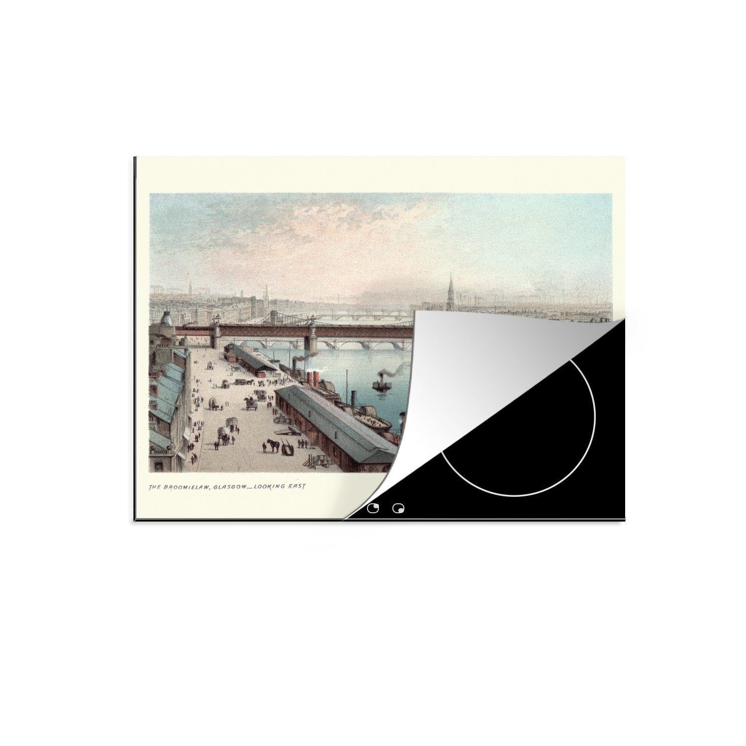 MuchoWow Herdblende-/Abdeckplatte Illustration des Hafens Mobile Arbeitsfläche tlg), 60x52 Glasgow nutzbar, von in Schottland, cm, Vinyl, (1 Ceranfeldabdeckung