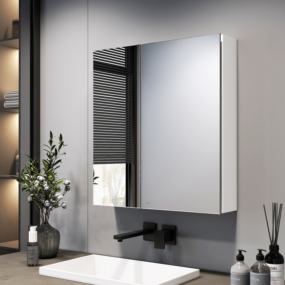 emke spiegelschrank 60x65cm 2-türig badezimmer spiegelschrank verstellbare  trennwand schrank mit doppelseitigem spiegel