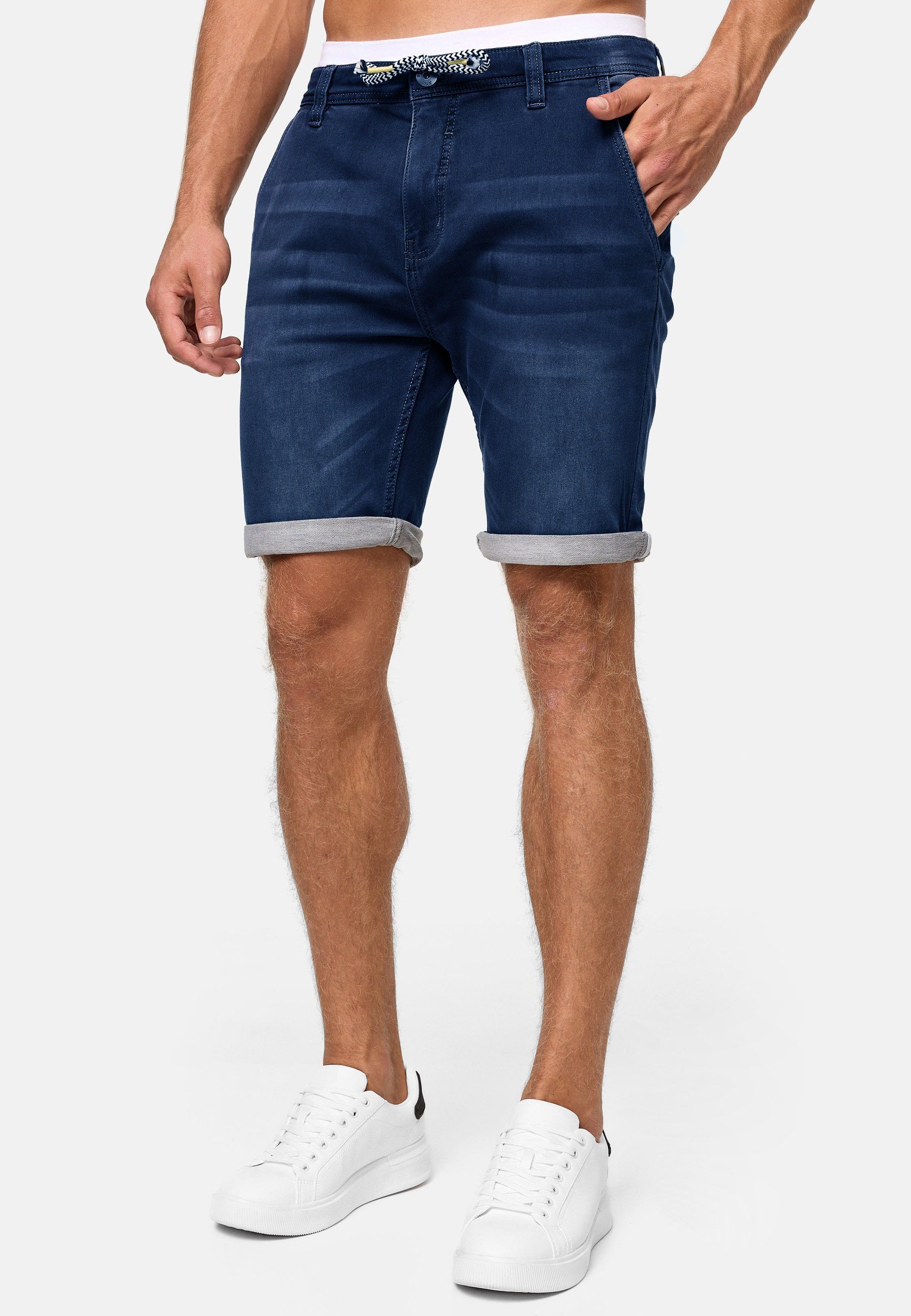 Indicode Jeansshorts Herren Azibo Jeans Shorts Herrenshorts elastischer Bund samt Tunnelzug