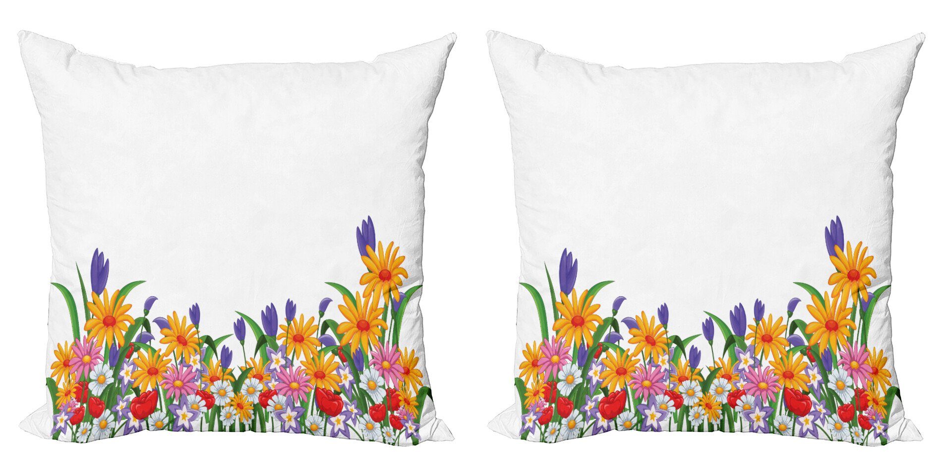Digitaldruck, Stück), (2 Accent Kissenbezüge Tulpen Garten Abakuhaus Blume Doppelseitiger Cartoon Modern