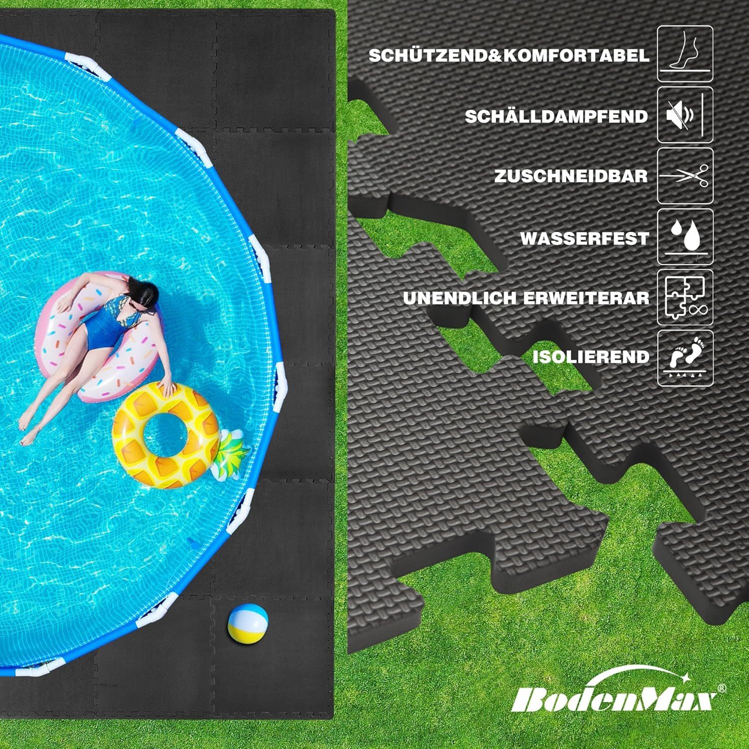 BodenMax Bodenturnmatte Bodenschutzmatte EVA Puzzlematten Sportmatte, 58x58x1cm (12-St)