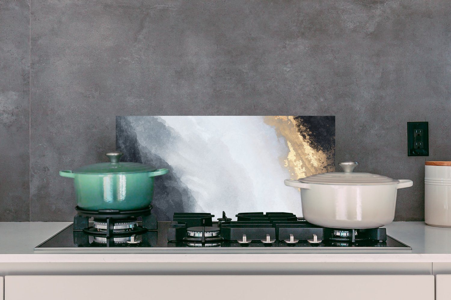 Marmor, Fett 60x30 (1-tlg), Schwarz - Farbe Küchen Wandschutz, - und Küchenrückwand gegen Abstrakt MuchoWow - - Gold Schmutzflecken für cm,