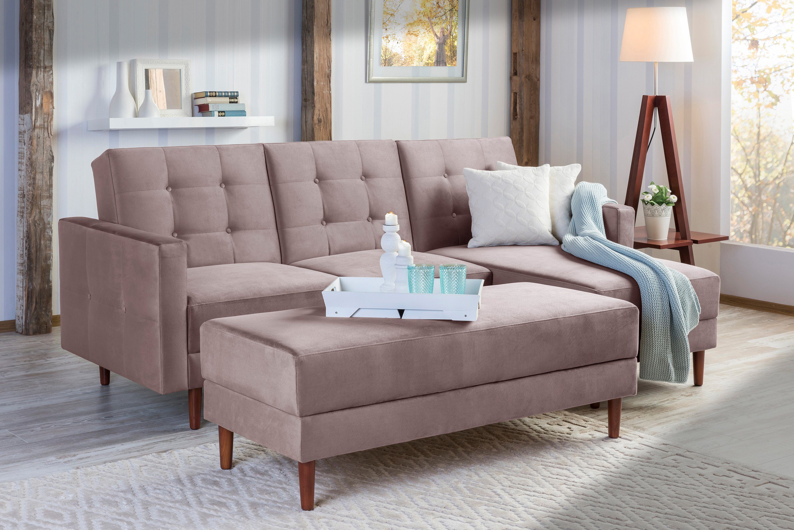 Max Winzer® Sofa Easy Relax, Funktionssofa mit Hocker Samt rosé