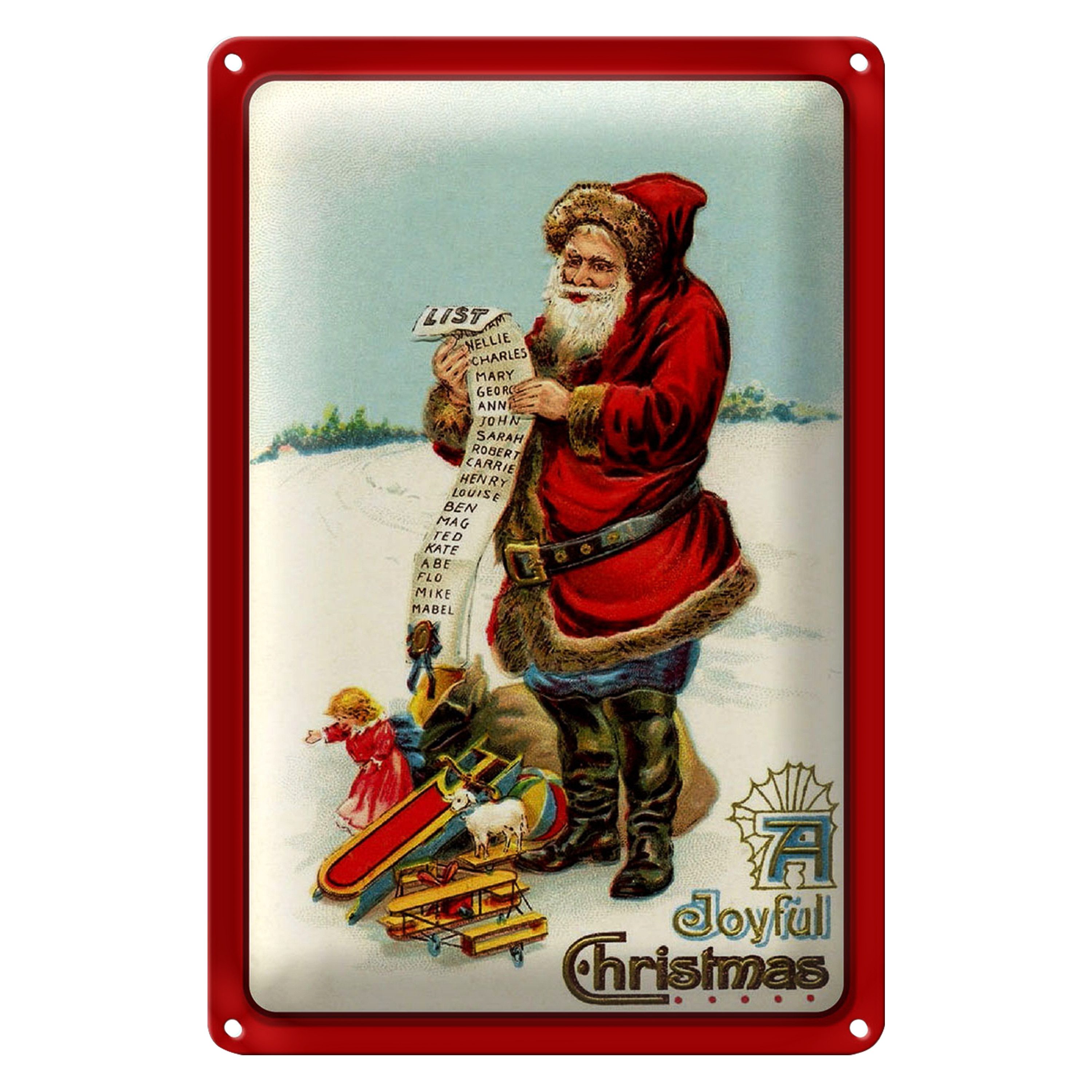 Roomando Metallschild Blechschild Weihnachten Santa Clause Schnee 20x30cm