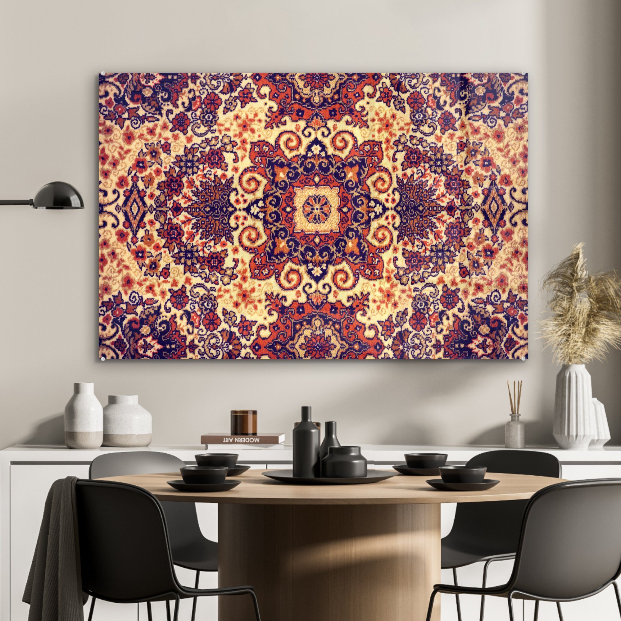 Mandala Gelb, MuchoWow Acrylglasbild Acrylglasbilder (1 - Wohnzimmer - - Teppich Muster Schlafzimmer St), &