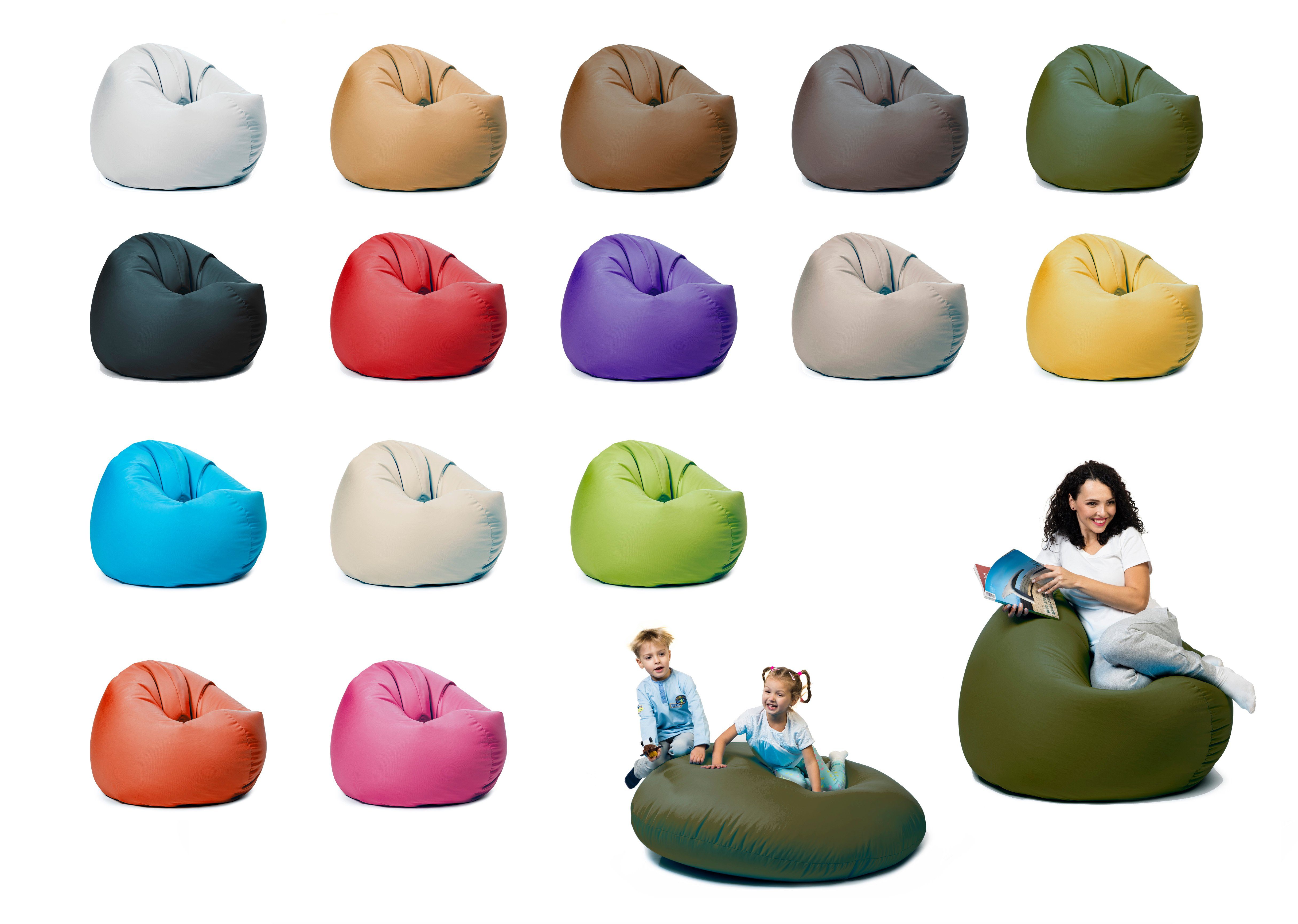 sunnypillow Sitzsack mit Styropor Füllung Outdoor & Indoor für Kinder und Erwachsene Dunkelgrün