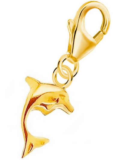Goldene Hufeisen Charm-Einhänger Delphin Karabiner Charm Anhänger Bettelarmband 925 Silber Vergoldet (inkl. Etui), für Gliederarmband oder Halskette