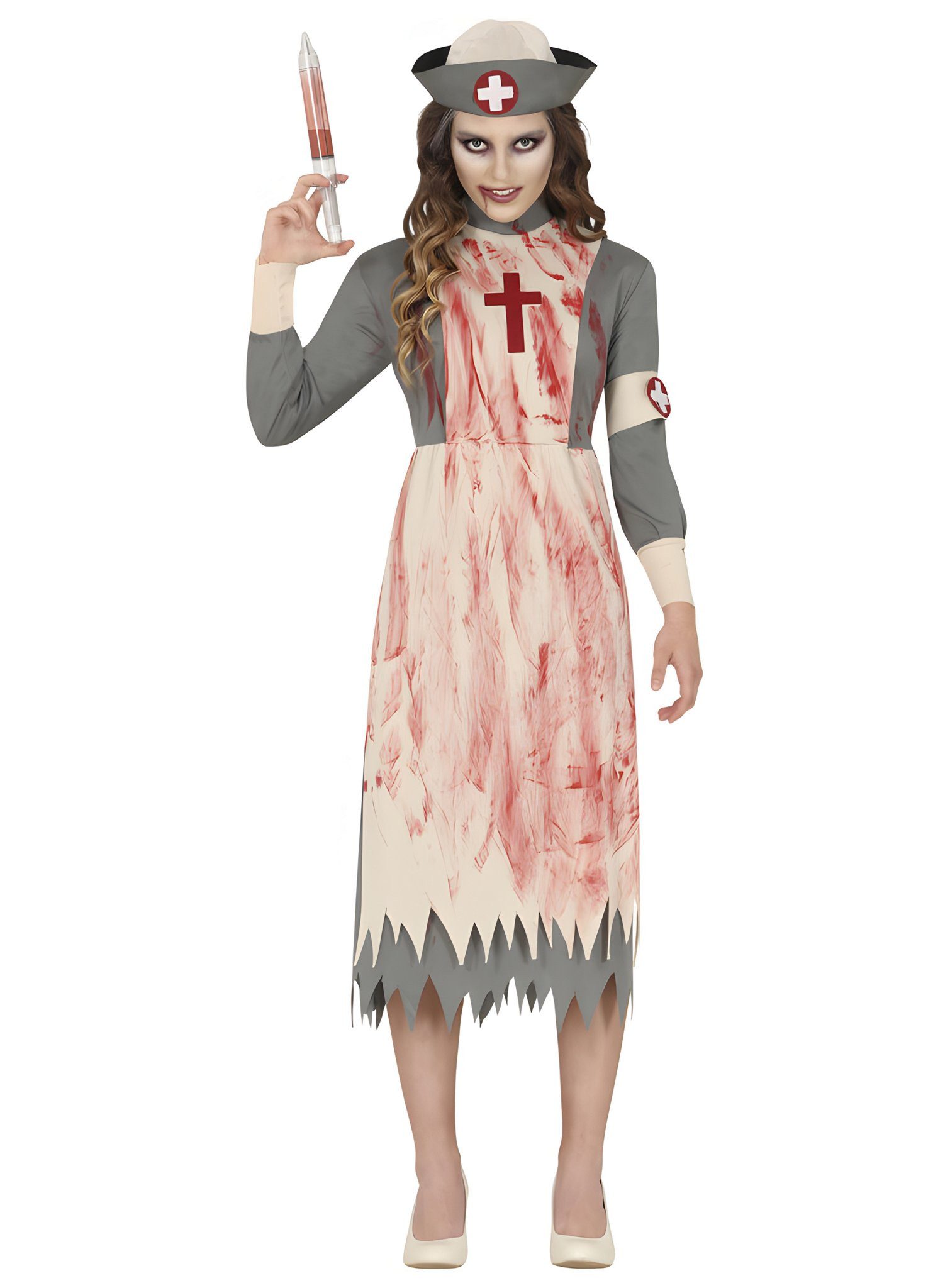 Metamorph Arzt-Kostüm Nursetta Psycho-Krankenschwester Kostüm, Schauriges Krankenschwester-Kleid für makabere Einsätze an Halloween