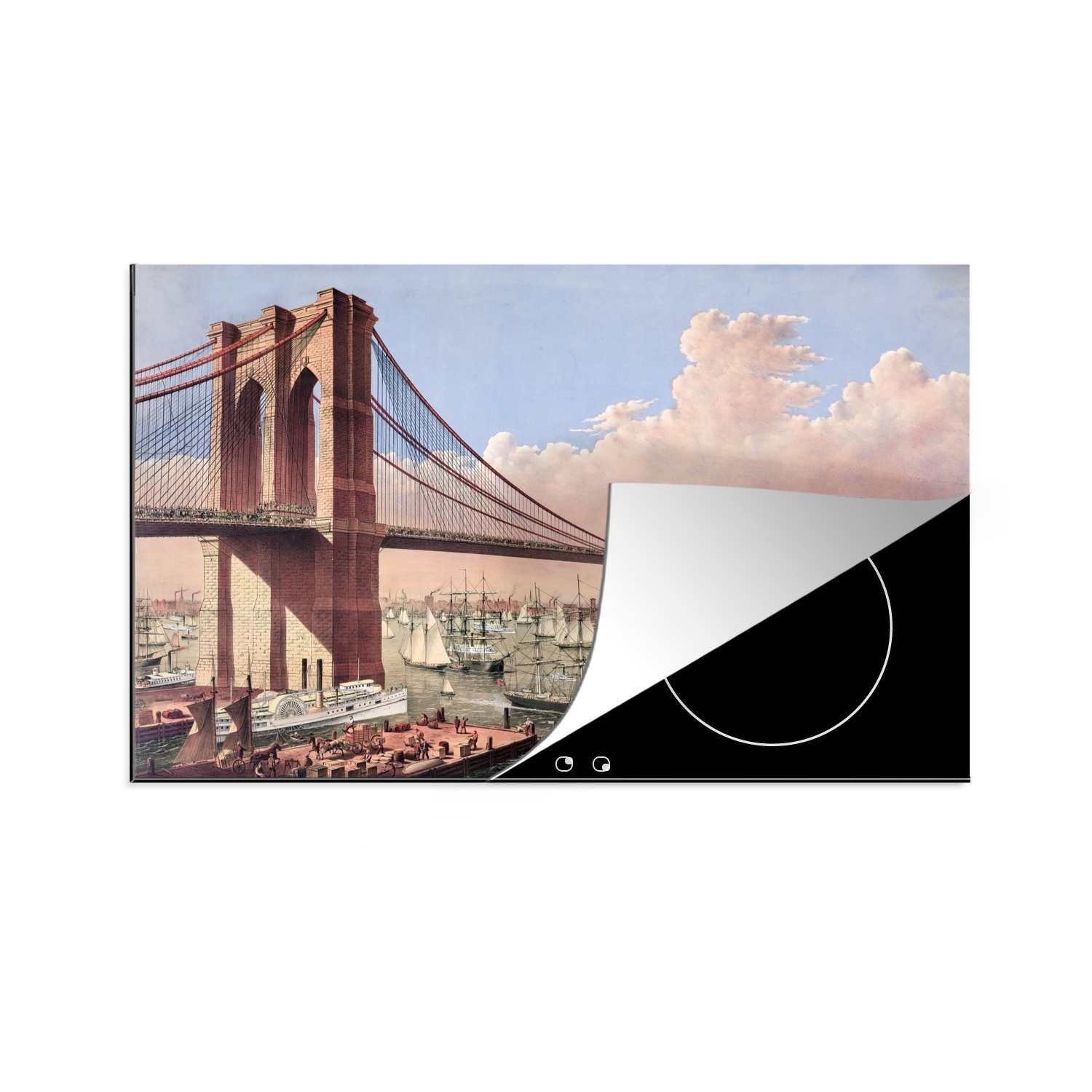 MuchoWow Herdblende-/Abdeckplatte Eine detaillierte Abbildung der Brooklyn Bridge, Vinyl, (1 tlg), 81x52 cm, Induktionskochfeld Schutz für die küche, Ceranfeldabdeckung