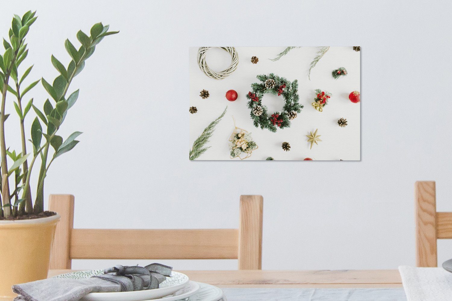 OneMillionCanvasses® Leinwandbild Wandbild cm 30x20 - Wanddeko, St), Aufhängefertig, - Leinwandbilder, Kranz Winter Weihnachten, (1