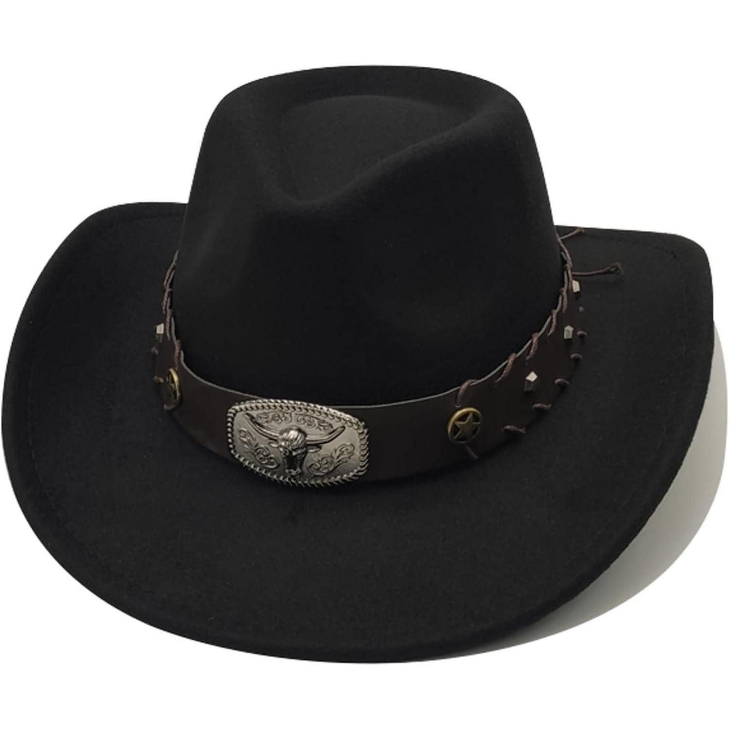 LuxusKollektion Cowboyhut Cowboyhut Damen Herren Westernhut Fedora Einheitsgröße Schwarz 2#