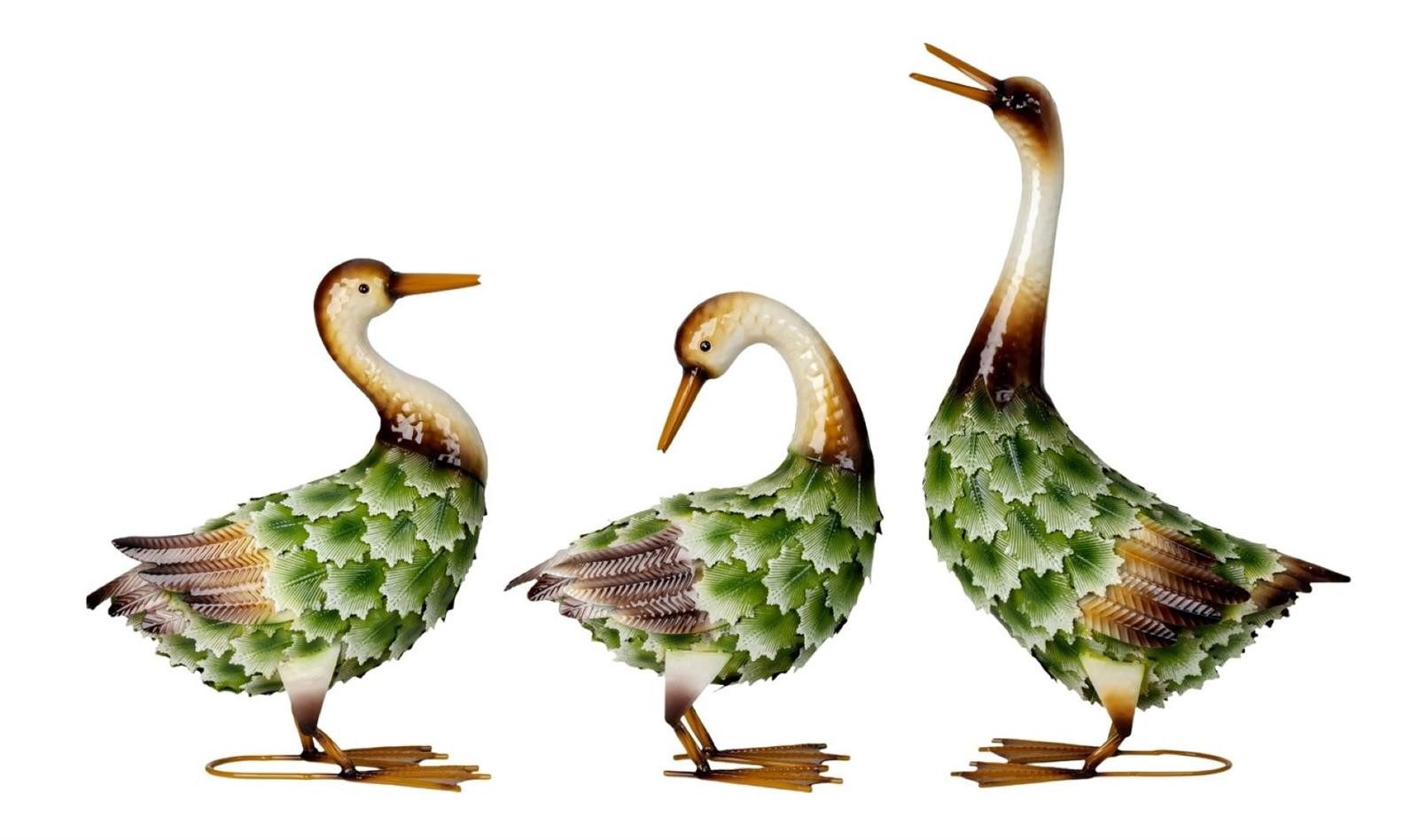 Geschenkestadl Tierfigur Enten Metall 3er Set 37–53 cm – Entenfamilie Garten Deko Figuren (Spar-Set, 3 St., 3 verschiedene harmonisch auf einander abgestimmte Enten), grünes Blattdesign