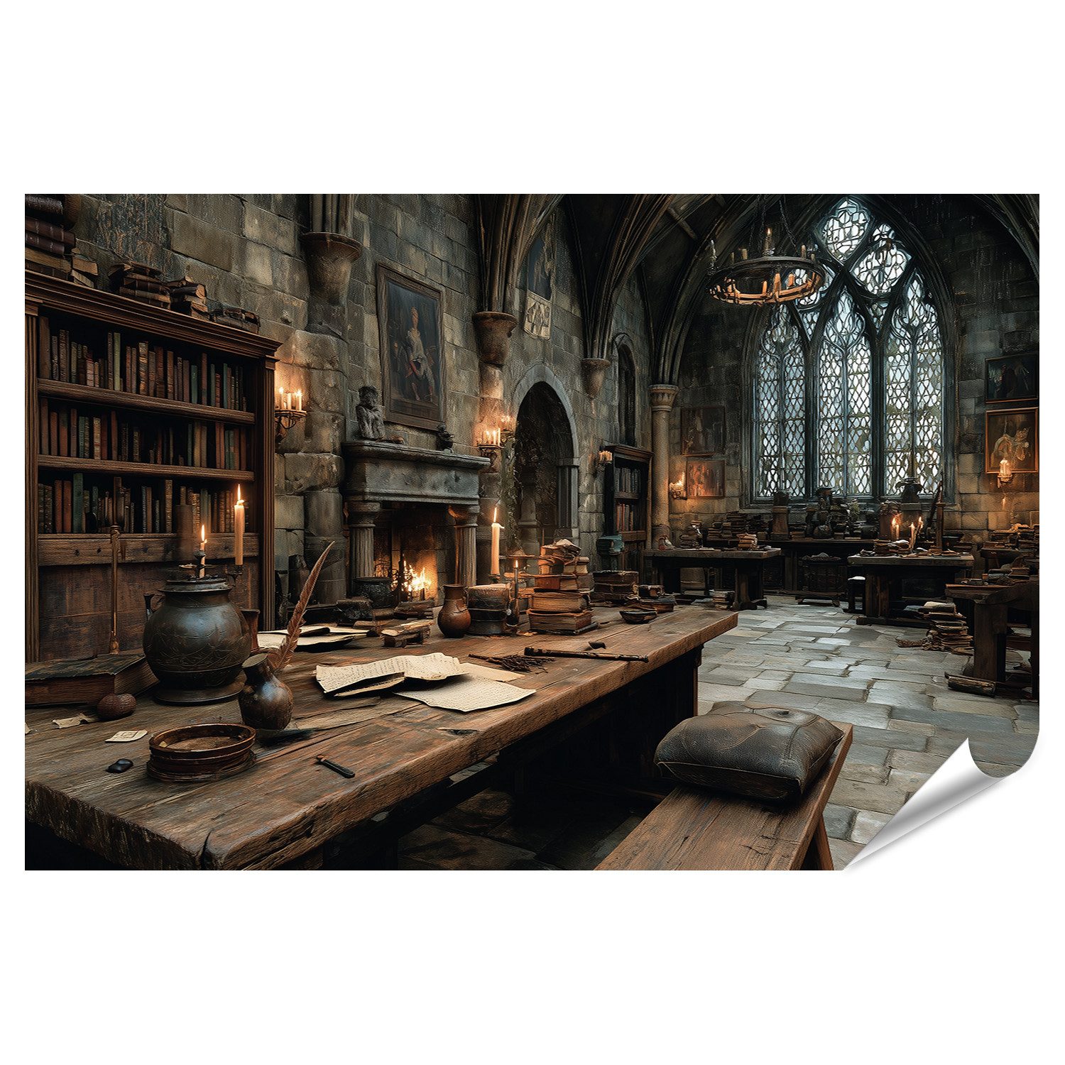 islandburner Poster Mittelalterliches Skriptorium mit antiken Büchern und Kerzenlicht -