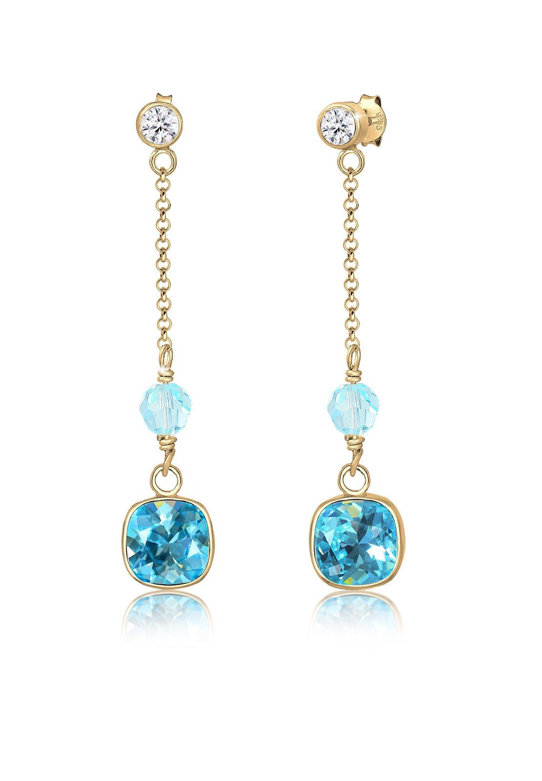 Damen Schmuck Elli Premium Paar Ohrhänger Kristalle Blau 925 Silber vergoldet