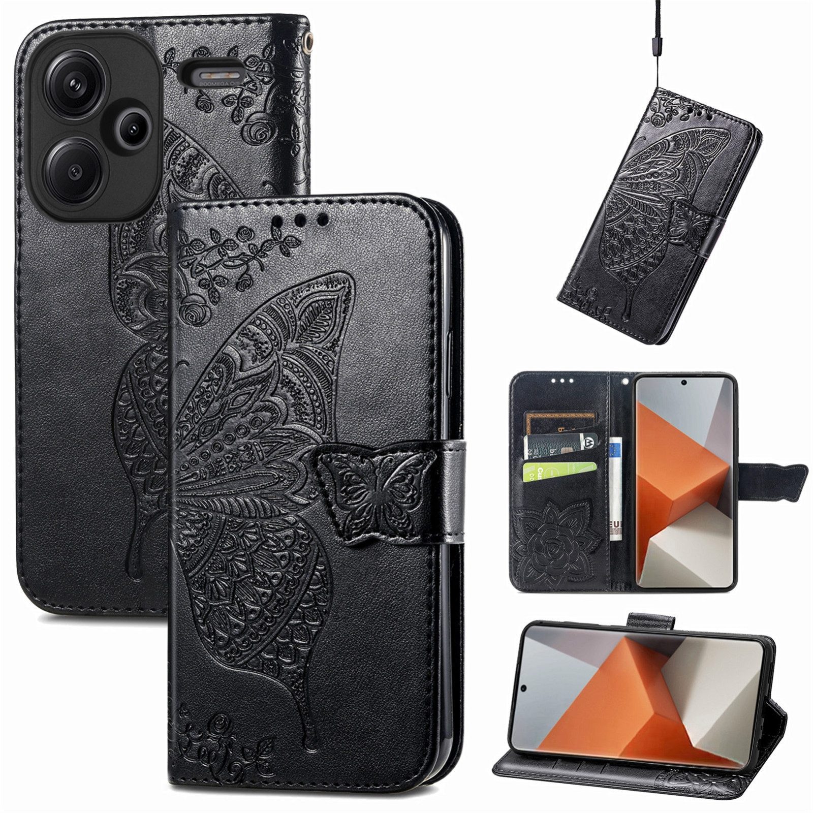 Wigento Handyhülle Für Xiaomi Redmi Note 13 Pro Plus Tasche Wallet Schmetterling Design