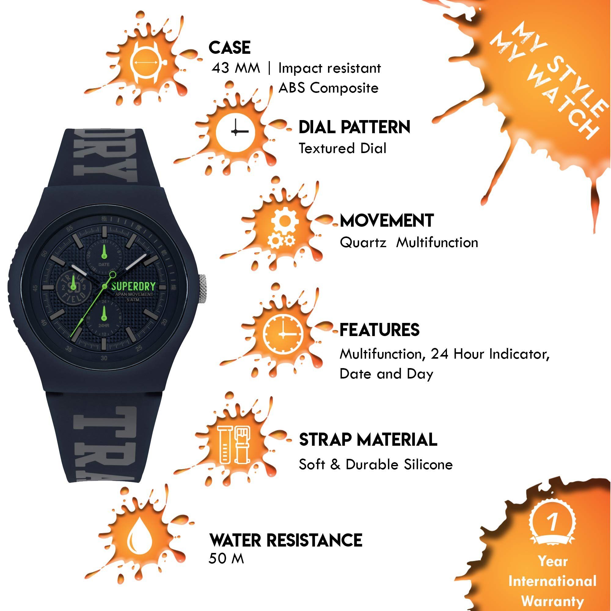 Silikon Superdry Herren Armband Uhr SYG188UU Quarzuhr, Quarz mit Superdry Analog