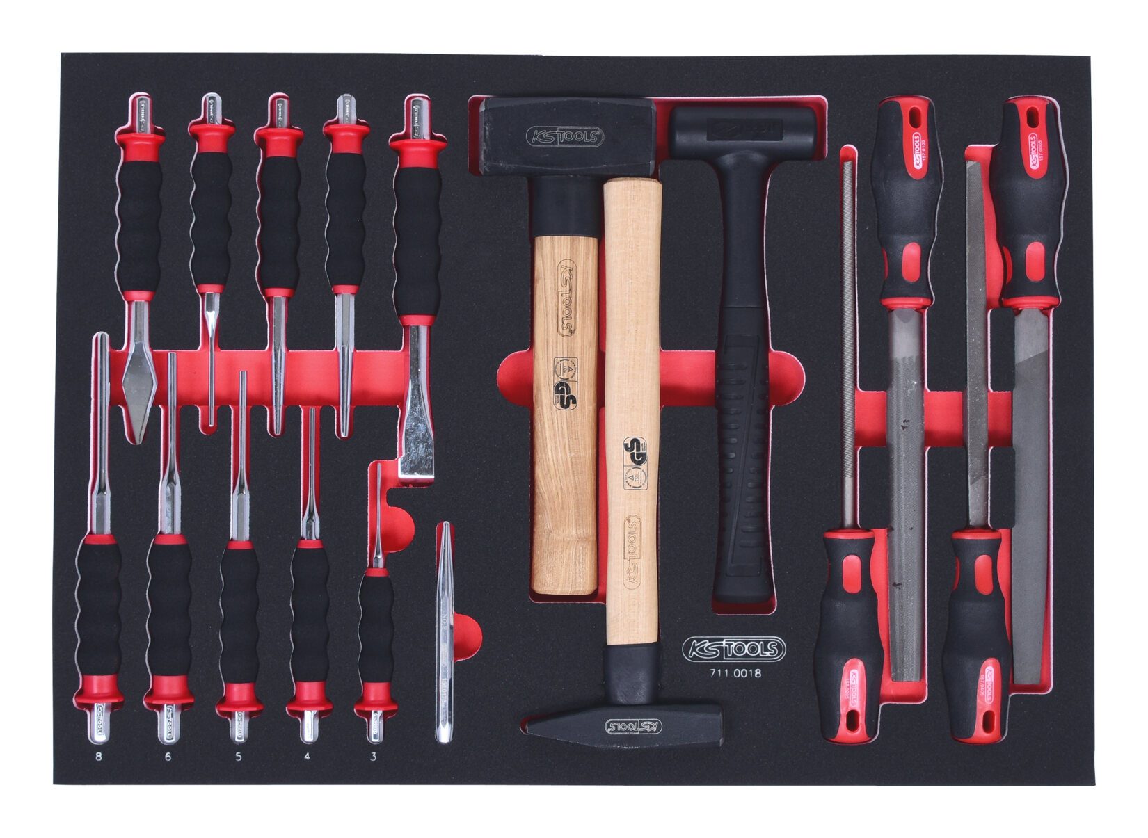 KS Tools Werkzeugwagen, (18-tlg), SCS Feilen-, Meißel- und Hammer-Satz, 18-teilig in 1/1 Systemeinlage