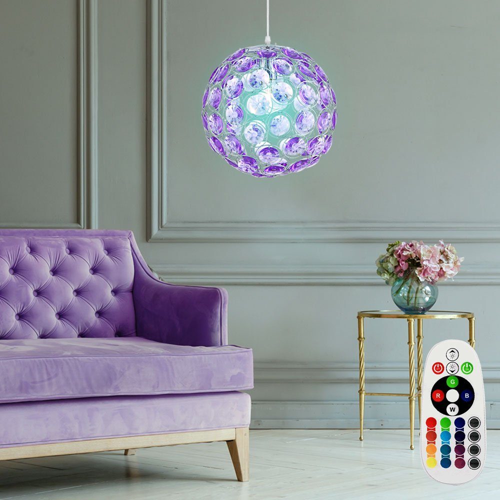 Kristall LED Leuchte Hänge Wohn inklusive, etc-shop purple Zimmer Leuchtmittel Decken Farbwechsel, Pendel Pendelleuchte, Warmweiß,