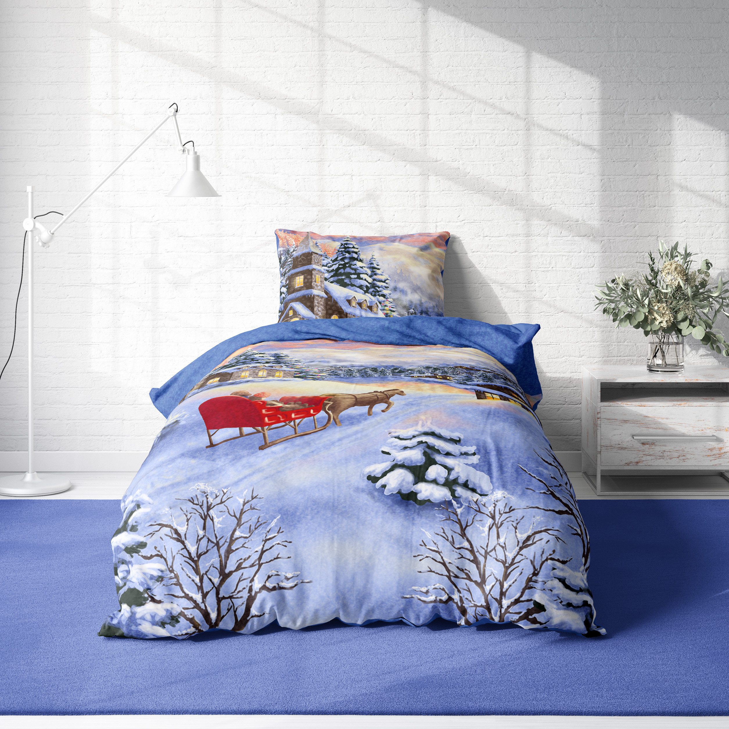 One Home Bettwäsche Bergsee Weihnachtsbettwäsche, Fleece, 2 teilig, Winterd günstig online kaufen