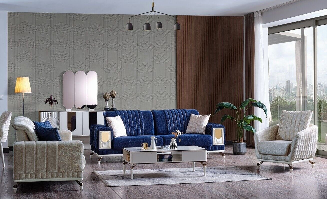 JVmoebel Wohnzimmer-Set Sofagarnitur 3+3+1 Sitzer Möbel Luxus Set Sofagarnitur Modern Set Neu, (3-St., 2x Sofa 3 Sitzer + 1x Sessel), Made in Europa