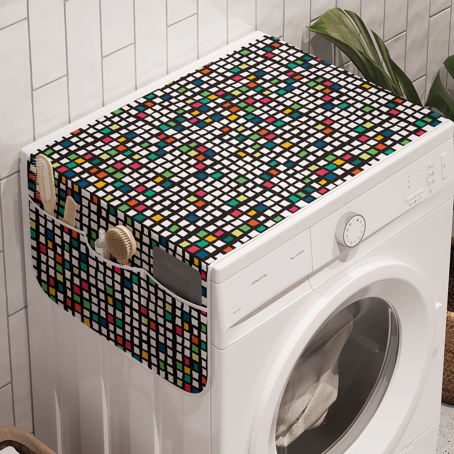 Minimalistisch und für Abakuhaus Badorganizer Mosaik Waschmaschine Abstract Anti-Rutsch-Stoffabdeckung Squares Trockner,