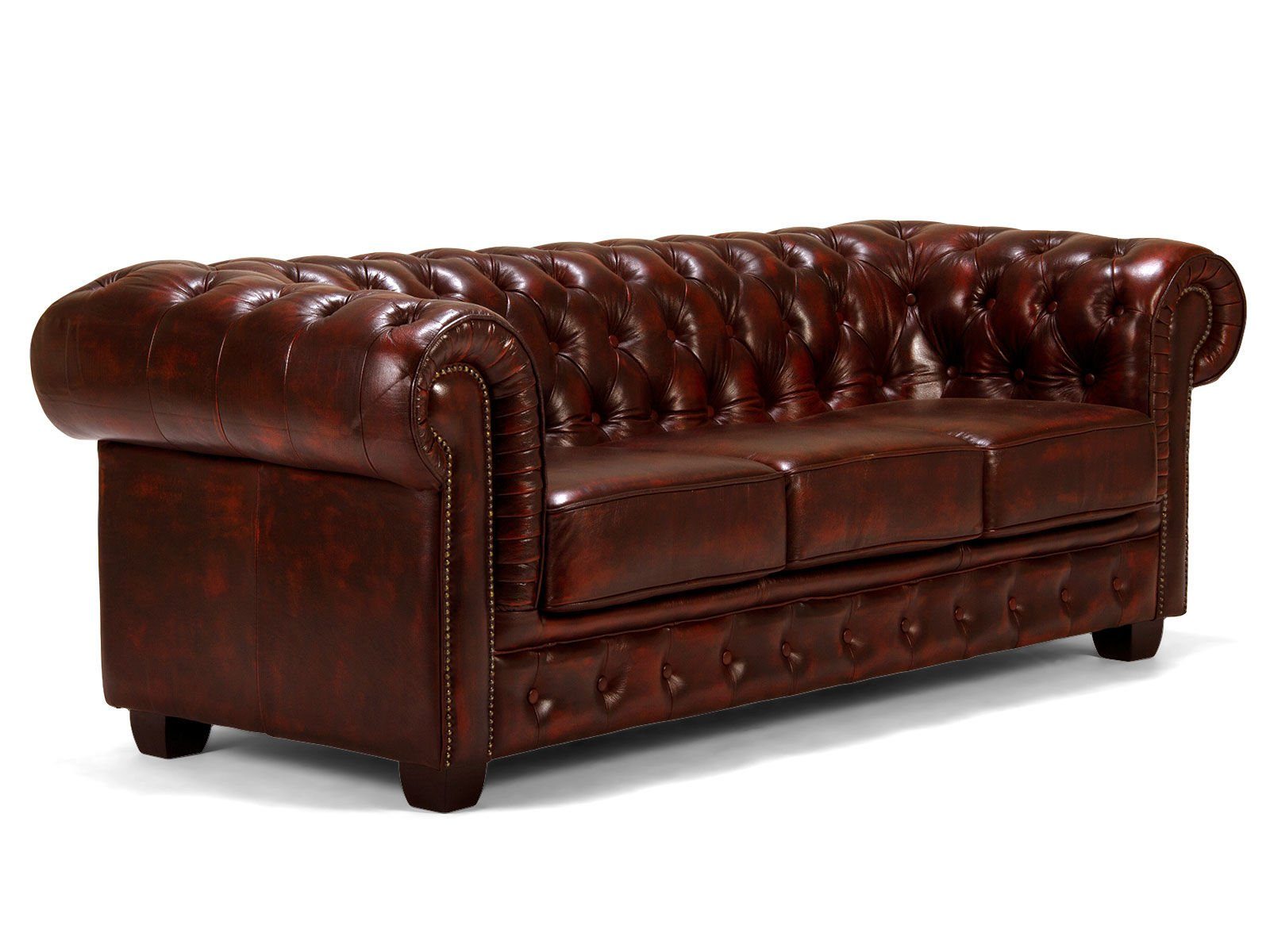 massivum Sofa Chesterfield Big 3-Sitzer Echtleder rot