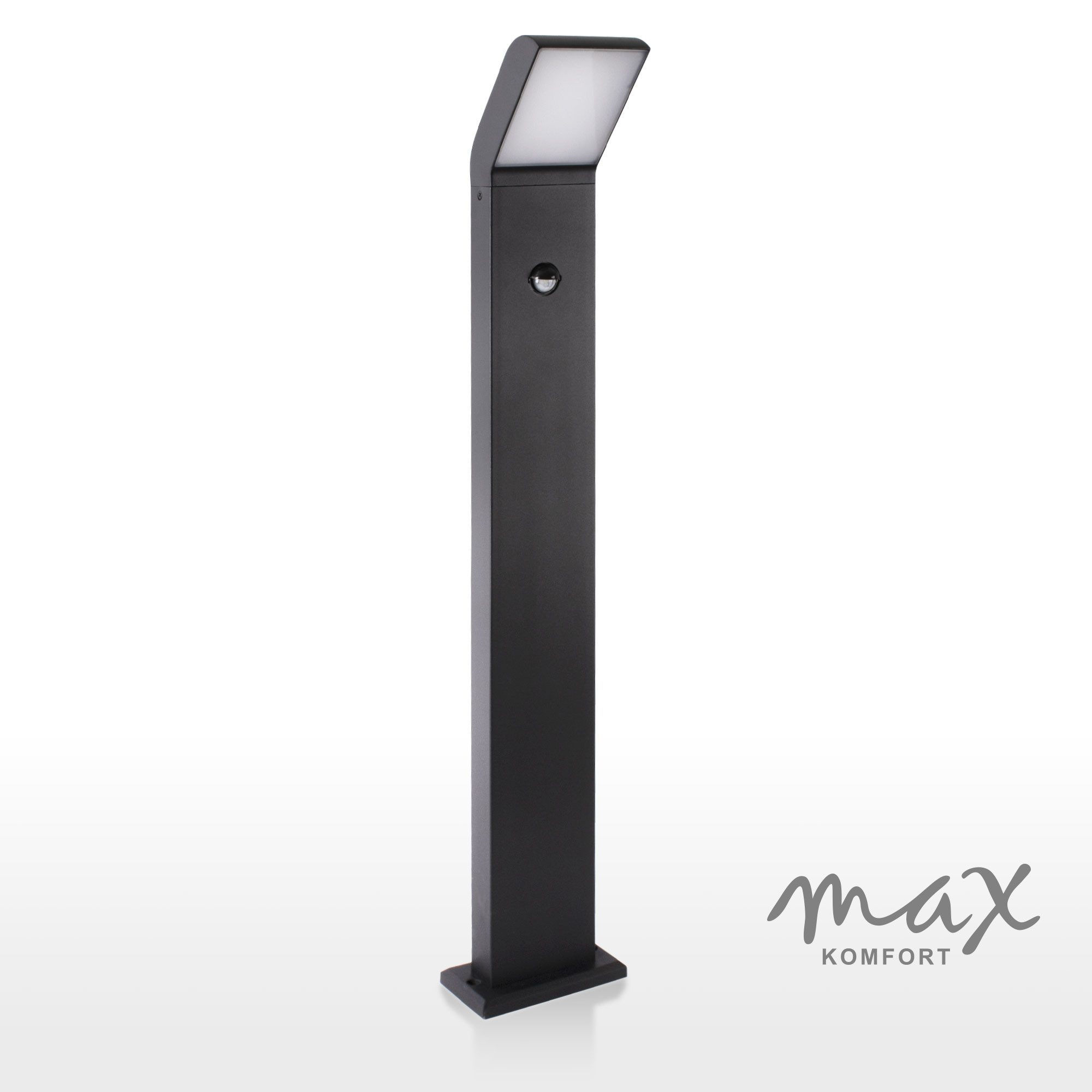 Maxkomfort LED Außen-Stehlampe, Standleuchte mit/ohne Bewegungsmelder, 10W Warmweiß 3000K, mit Bewegungsmelder, LED fest integriert, Warmweiß, 3000K, Außenstandleuchte für Garten, Weg & Eingangsbereich - IP54 10W