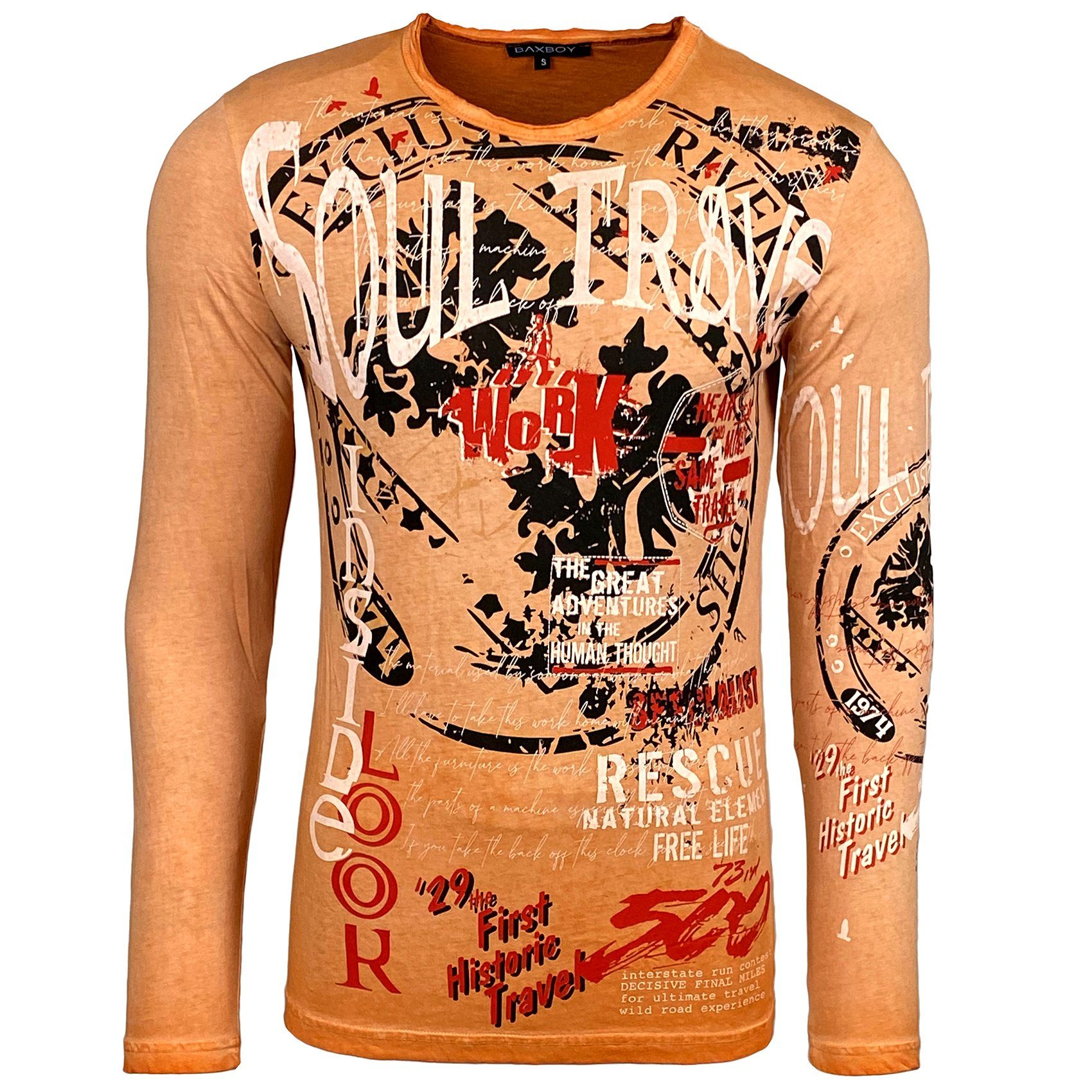 Longsleeve Herren Männer Langarmshirt Moderner B-704 T-Shirt Orange Longshirt Baxboy