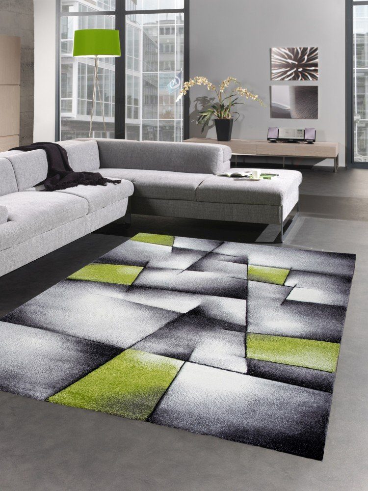 Teppich Moderner Teppich Kurzflor Wohnzimmerteppich karo abstrakt grün grau, Carpetia, rechteckig, Höhe: 13 mm