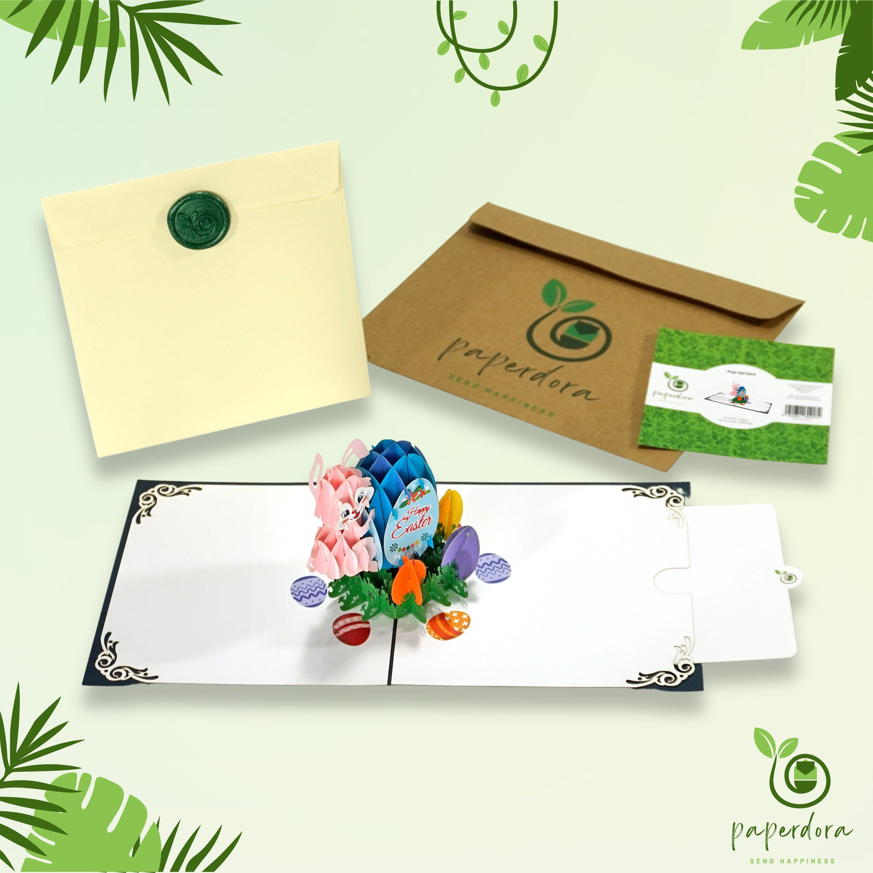 paperdora Osterkarte Grußkarte, mit „Ostern“ Geschenk Umschlag und Pop-Up-Karte 3D Wachssiegel Ostern 